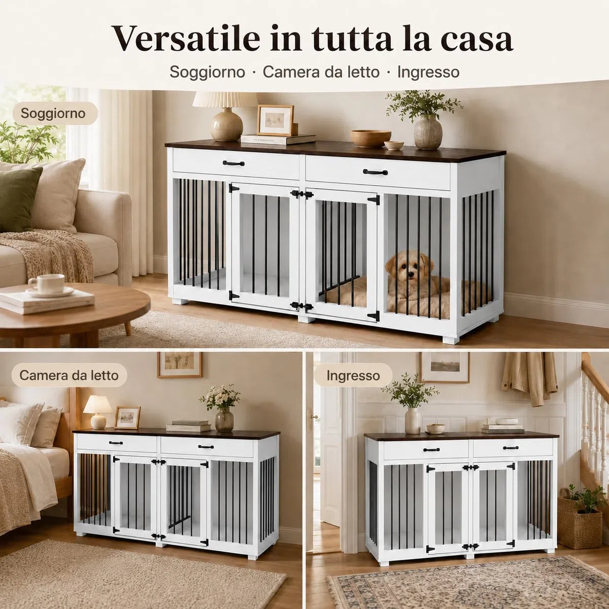 Gabbia XXL per Cani di Grandi Dimensioni - Box con 2 Ante per Interni e Trasporto, Tavola in PB + Ferro da Stiro, 164 x 80 x 60 cm, in Metallo