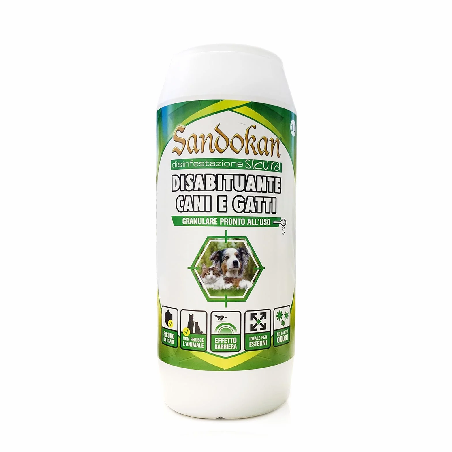 Sandokan Repellente per Gatti e Cani Granulare 1 L, Dissuasore da Esterno per Giardini, Sicuro per Animali