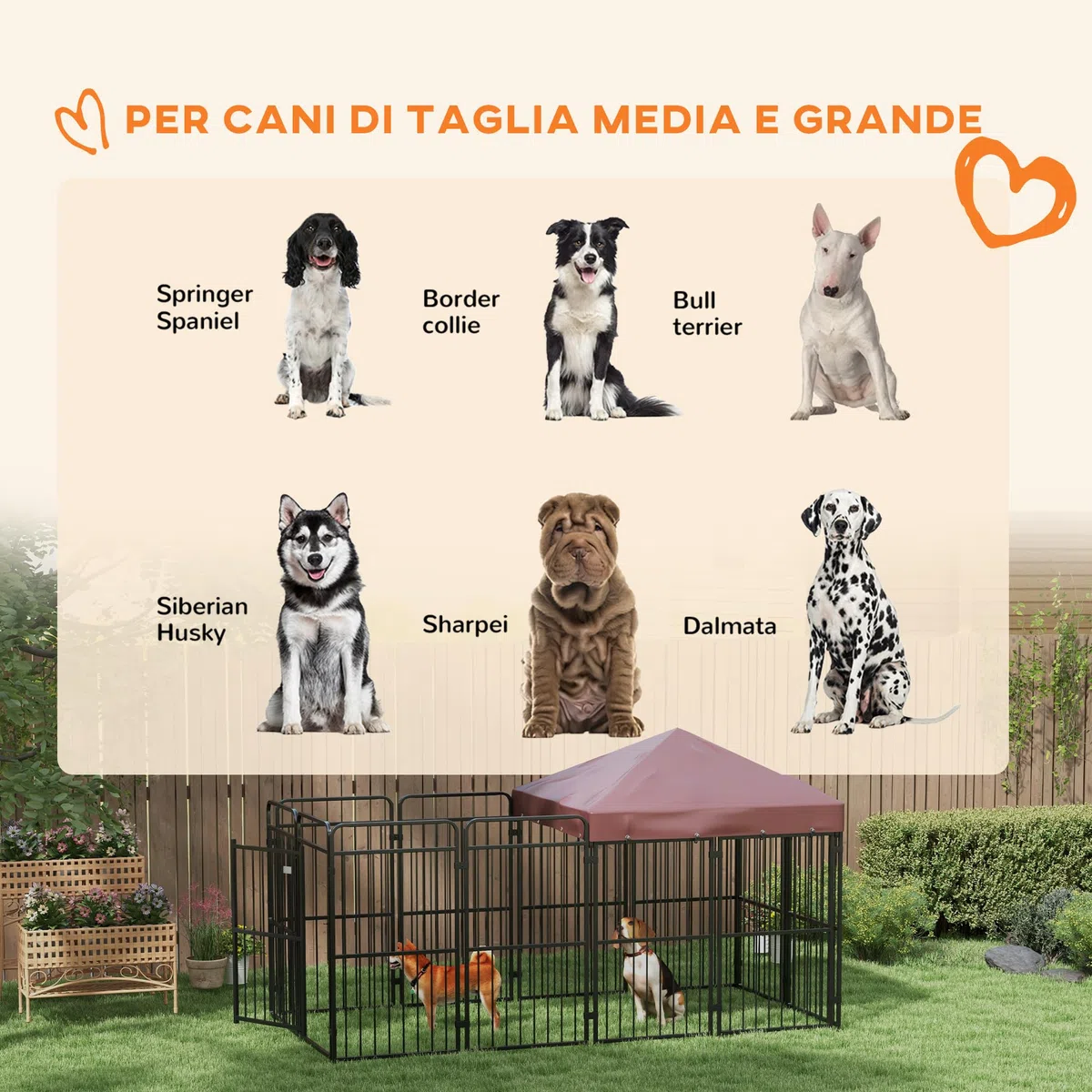 PawHut Kennel per Cani Grandi da Esterno 282x141x160.5cm Marrone | Recinto per Cani da Esterno con Tetto Anti-UV Impermeabile, Gabbia in Metallo
