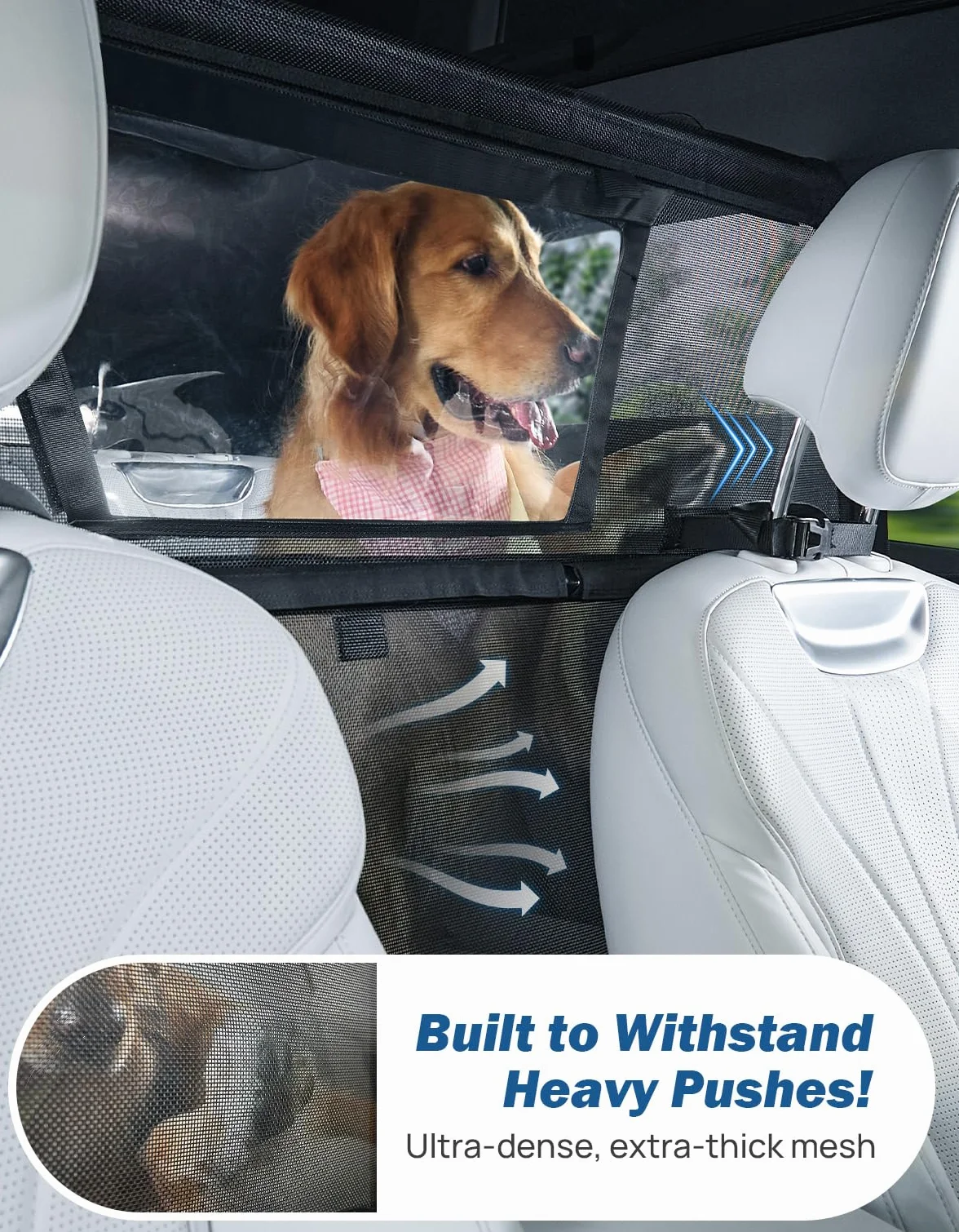 JOYTUTUS Rete di protezione per cani auto, rete di separazione con finestra di visualizzazione, griglia universale per cani, 132 x 79 cm, per auto, SUV, camion