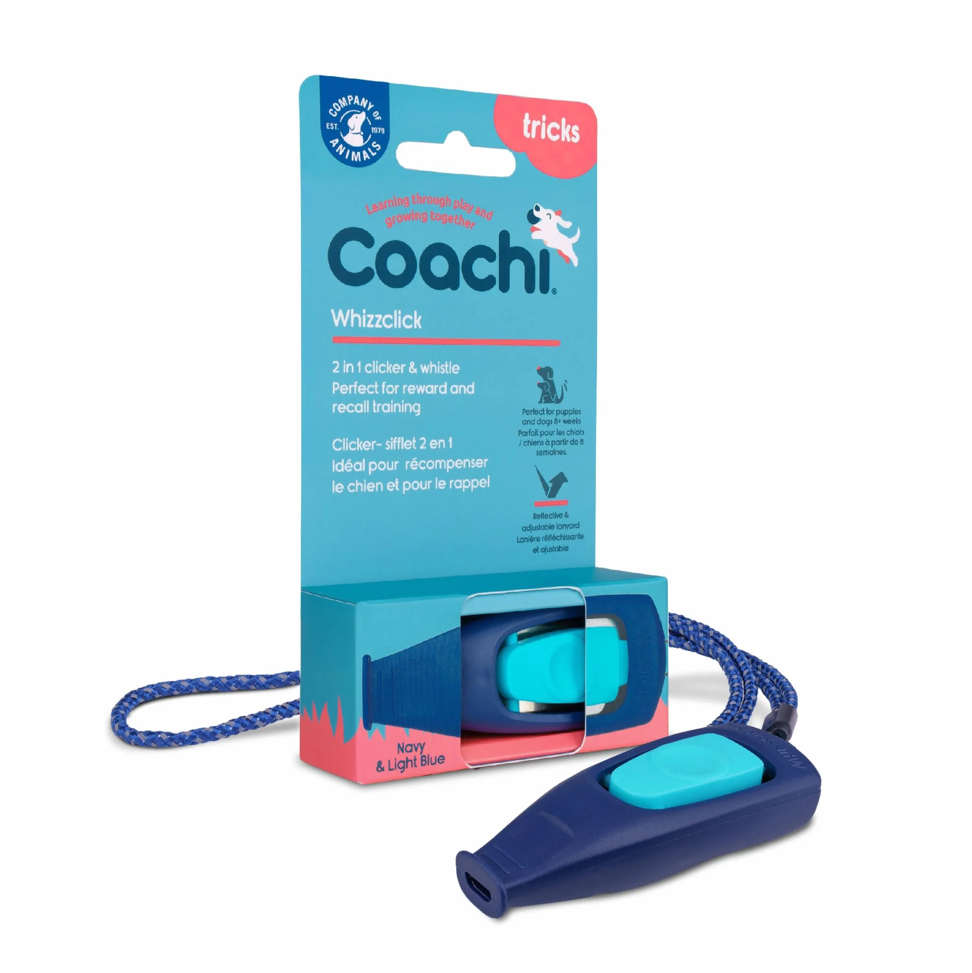 Coachi Whizzclick, clicker e Fischietto 2 in 1, Fischietto per Il richiamo Canino e clicker per l’addestramento con premi, Cordino Riflettente Regolabile, Adatto a Cani e Cuccioli