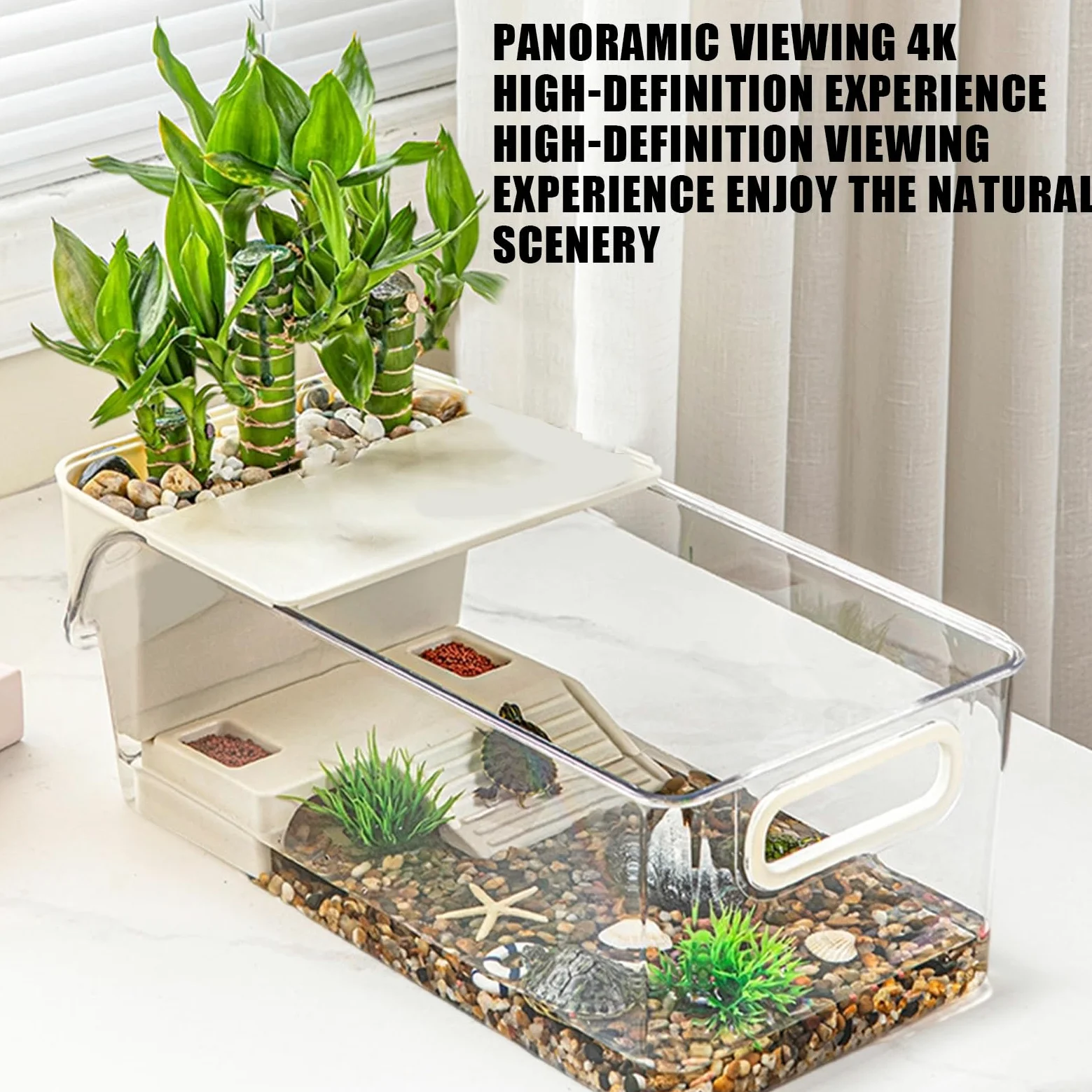 Vasca Per Tartarughe Habitat con Piattaforma Emersa e Area Trasparente | Terrario Per Tartarughe Recinto Trasparente per Allevamento, adatto a Rettili, Pesci e altri piccoli animali