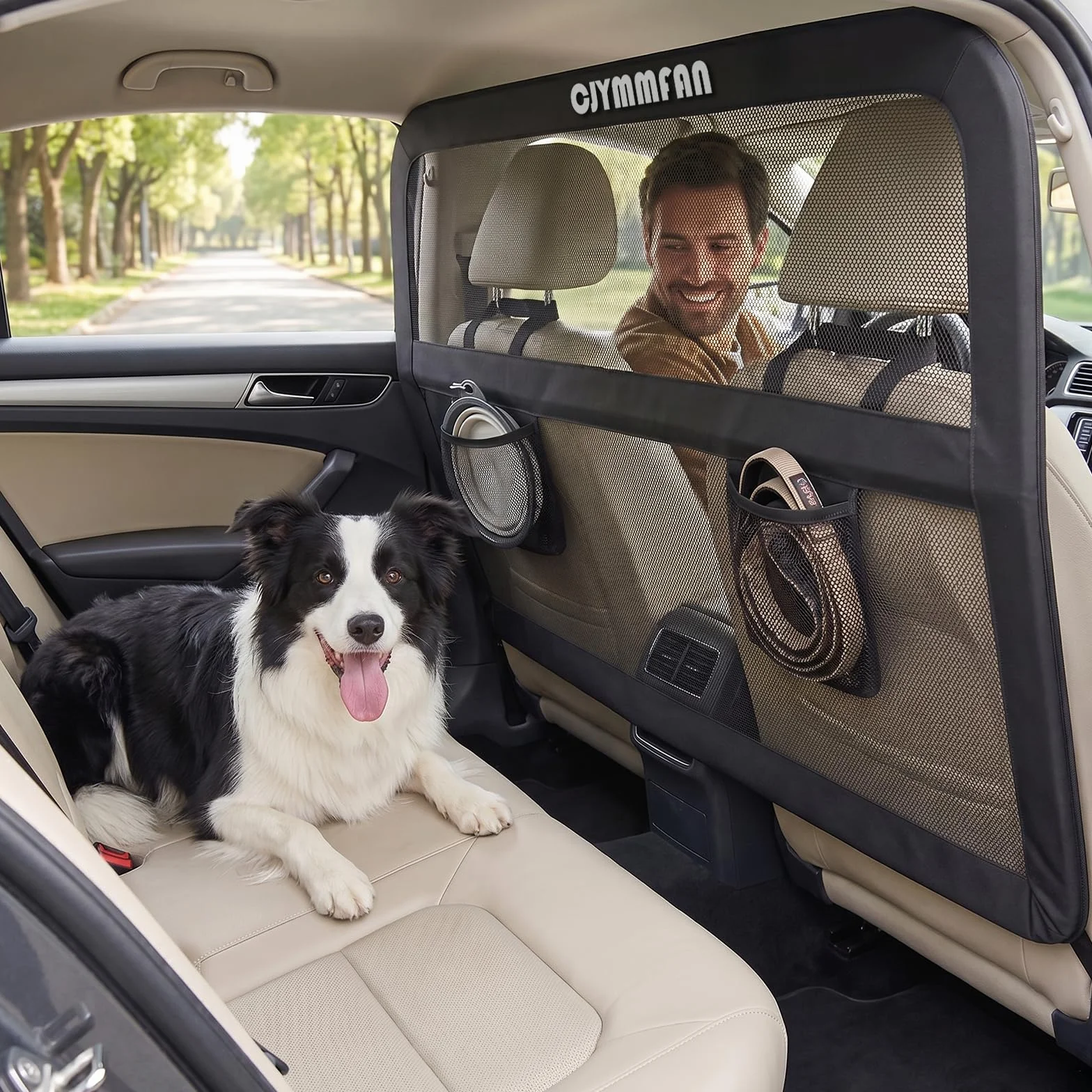 griglia per cani per bagagliaio e sedile posteriore con copertura più ampia, barriera universale per cani per auto e SUV, divisorio per cani con rete trasparente resistente ai morsi e telaio