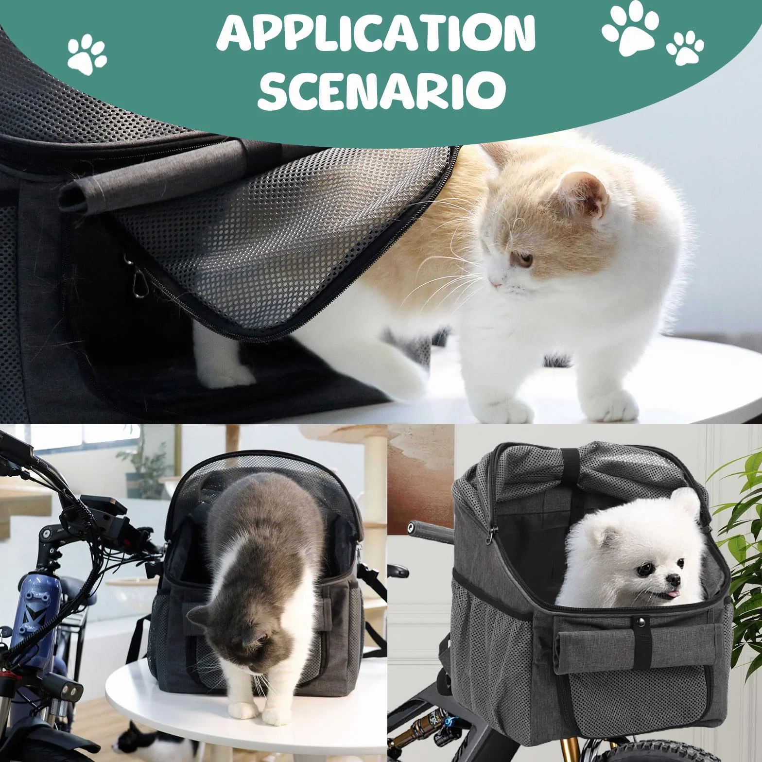 Cestino Bici anteriore, Cestino Bici Per Cani, Cestino Anteriore per Biciclettaper Animali, Anteriore per Bici Borsa a Mano con adattatore per manubrio, Pieghevole e Staccabile Cestino Multiuso
