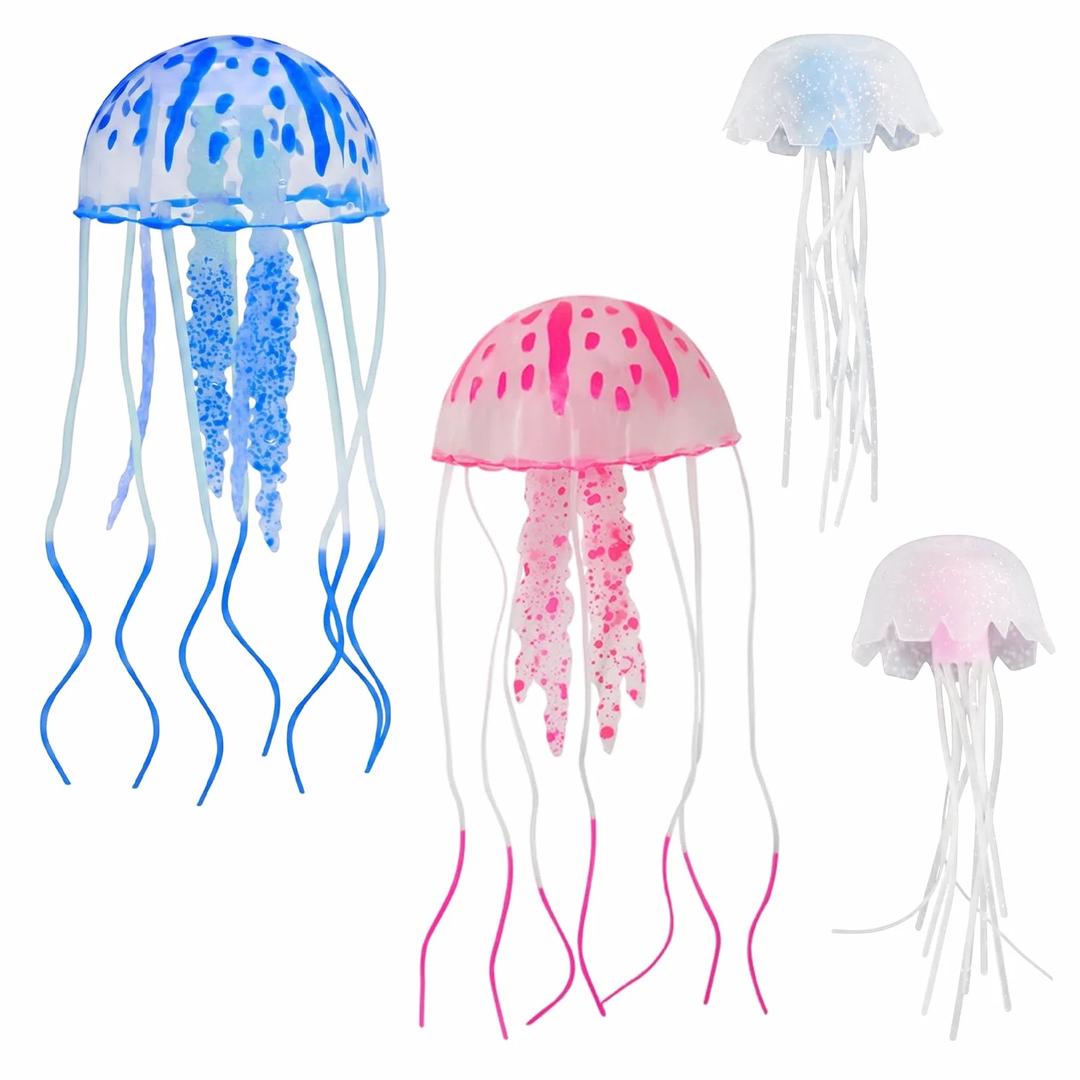 Meduse Artificiali per Acquario, Decorazioni Fluorescenti in Silicone Morbido, 4 Pezzi 2 Medie e 2 Piccole