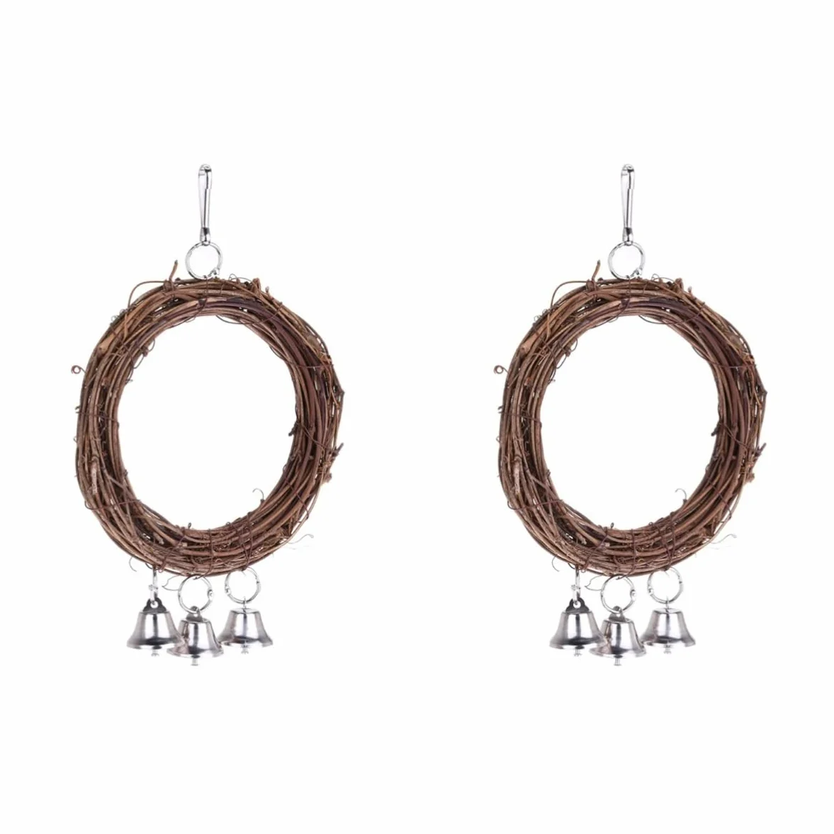 Angoily 2pezzi Altalena Per Uccelli Rattan Con Campanelli e Pervinca Legno Giocattolo Per Pappagalli e Parrocchetti Casuali