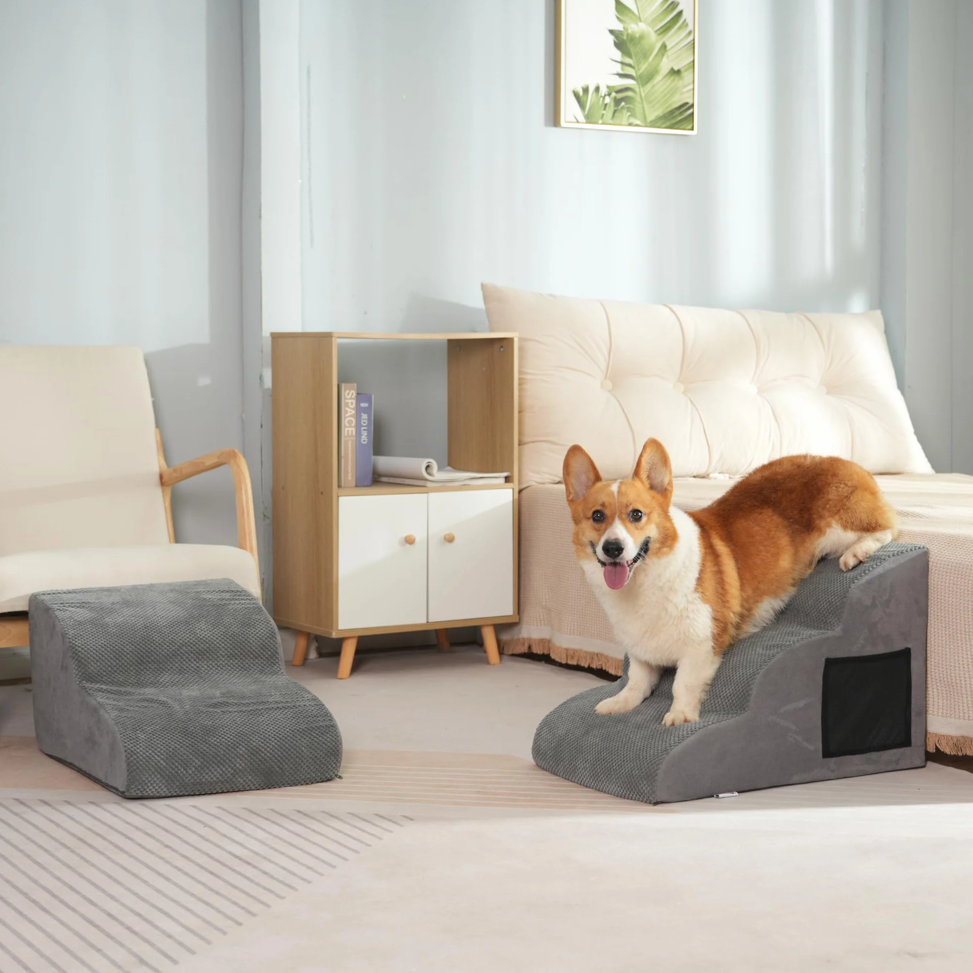 YunNasi Scaletta per cani per letto, rampa antiscivolo per cani, 60 x 40 x 40 cm, scala per cuccioli con schiuma ad alta densità e copertura rimovibile, scale in pendenza delicata per animali