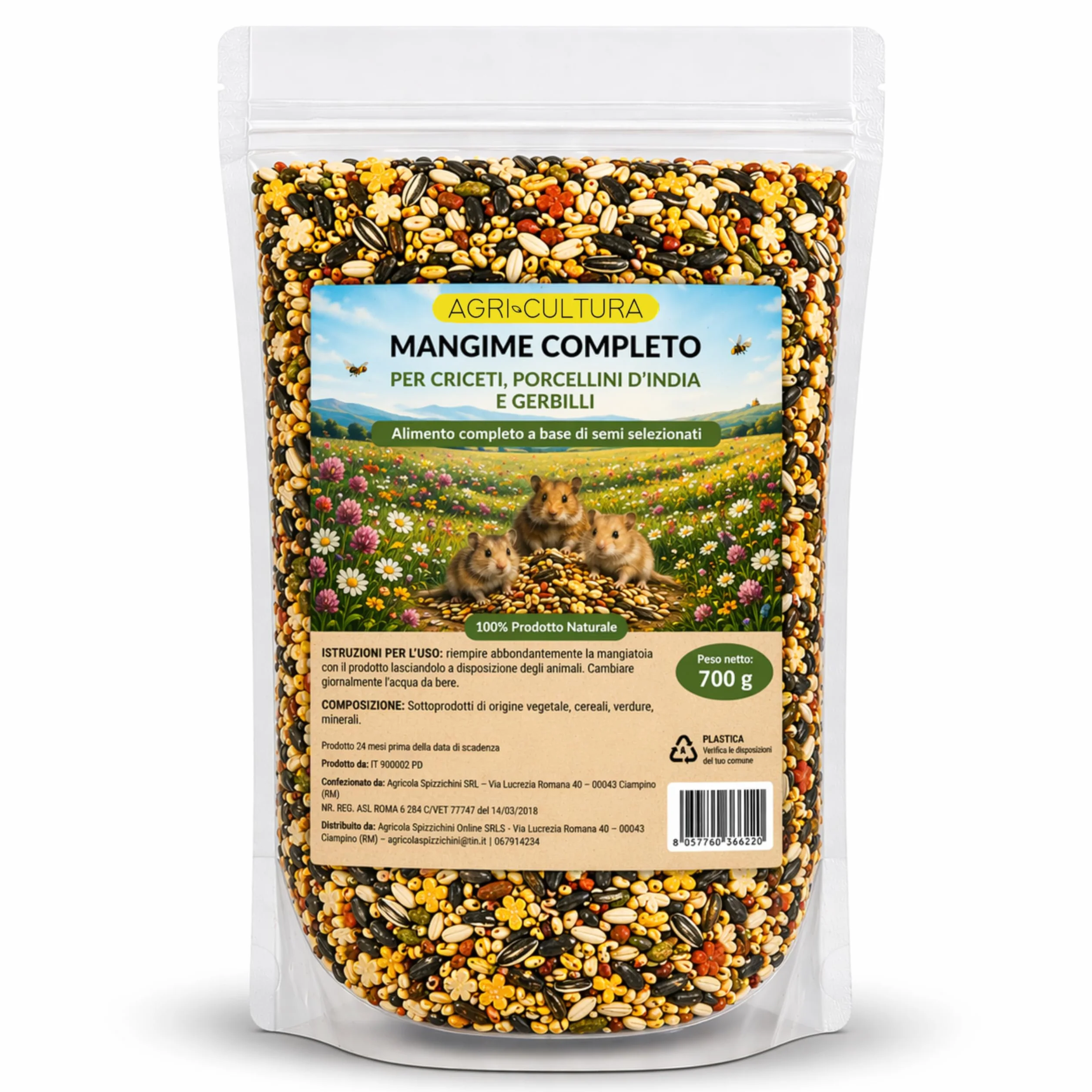 AGRI-CULTURA® | Mangime Completo Criceti, Porcellini d’India e Gerbilli 【700g】| Miscela di Semi Naturali Selezionati | Alimentazione Bilanciata Ricca di Fibre e Nutrienti | Made in Italy.