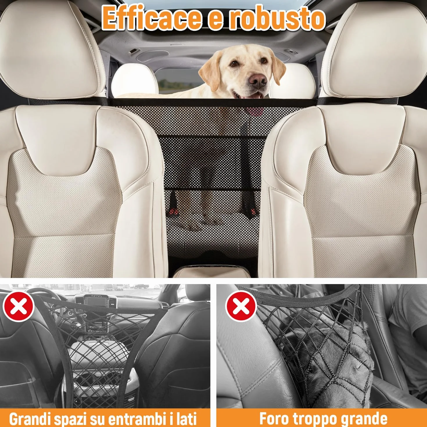 GGW Griglia per Cani per Auto con Tasche portaoggetti per Cani – Rete di separazione per Sedile Anteriore, barriera di Sicurezza Contro Il Cane dal Sedile Posteriore, Universale