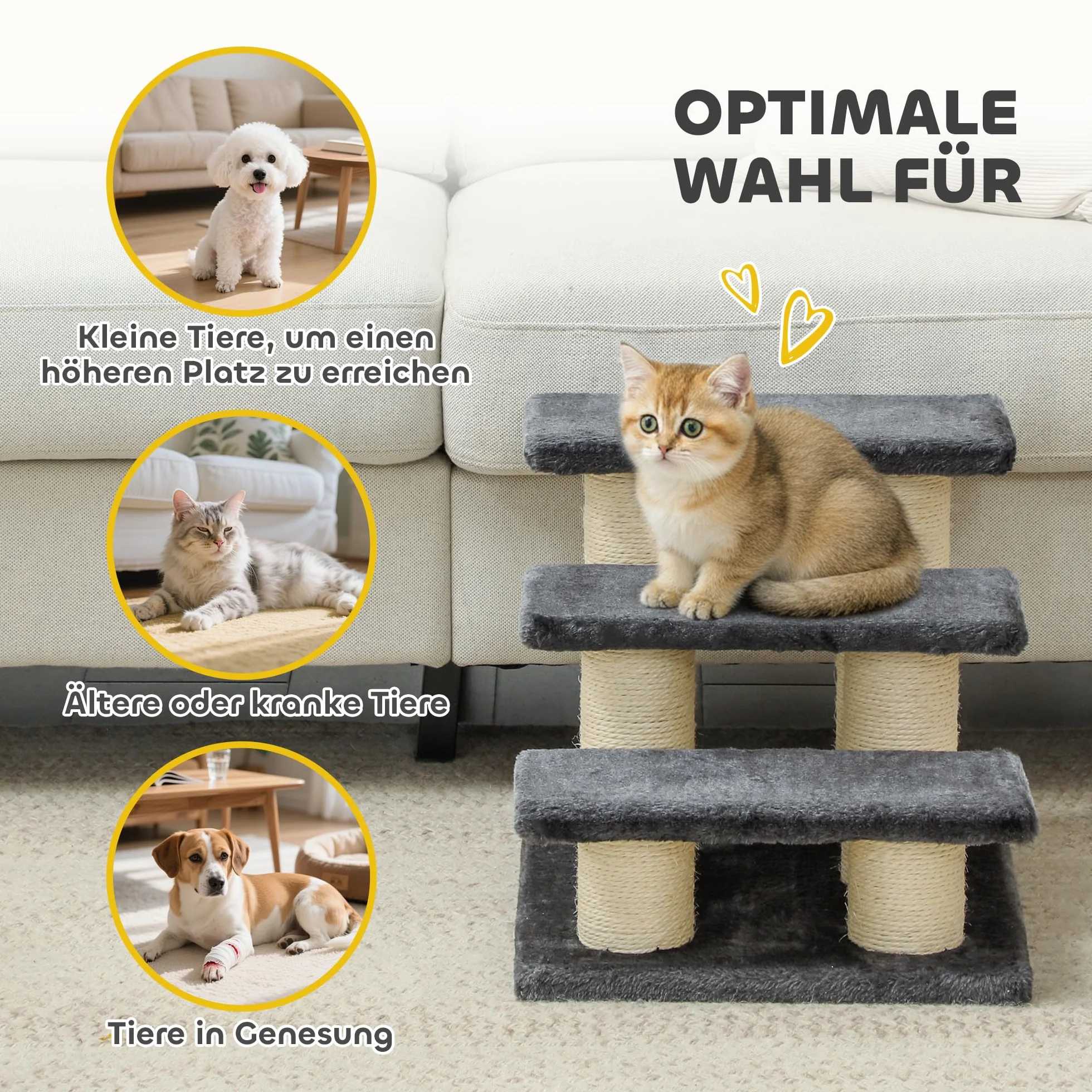 PawHut® Scale per gatto e cane, 3 Livelli, Grigio, Modello 4