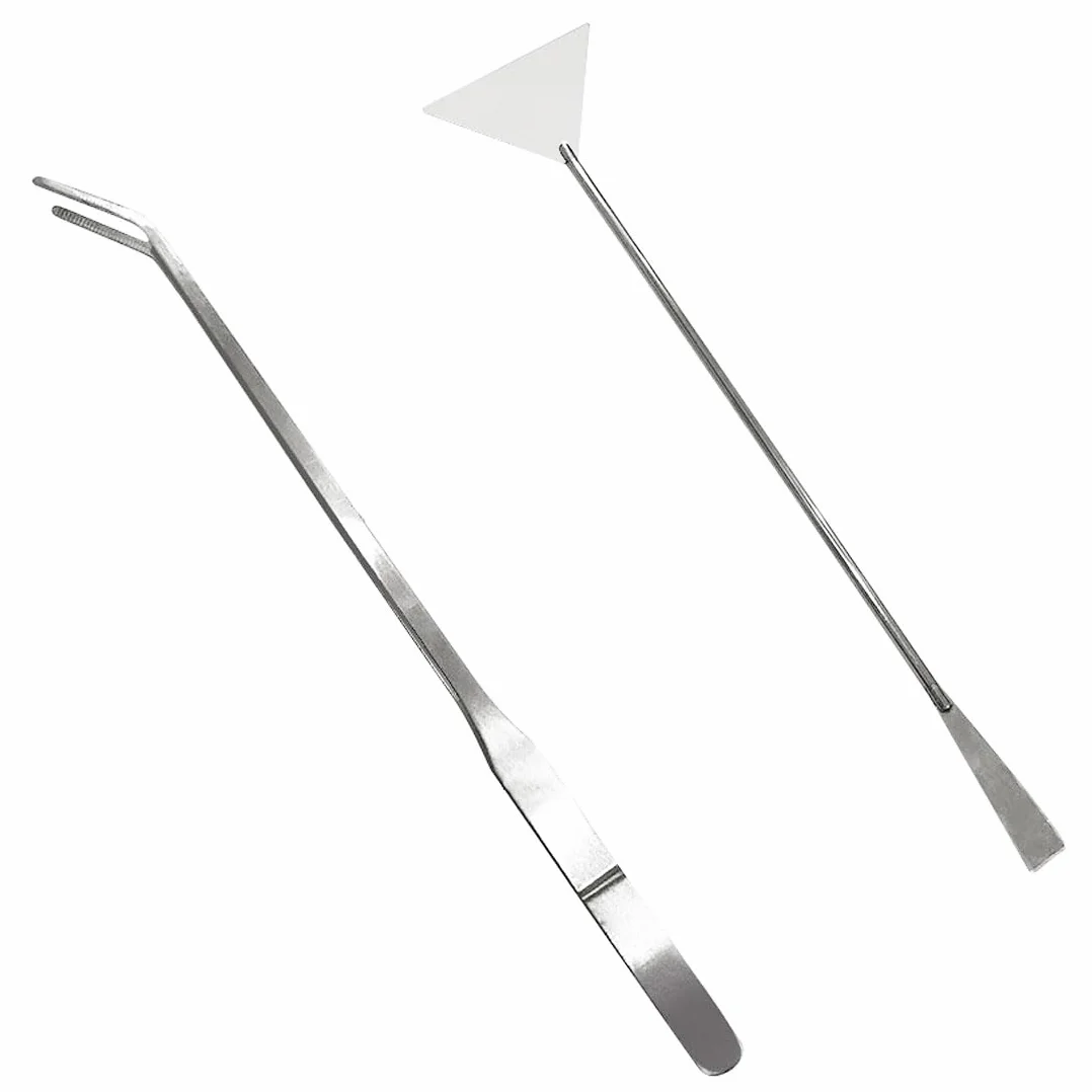 WUSJCOF 2 Pezzi Strumenti Premium per Aquascaping in Acciaio Inossidabile, Set di Pinzette e Spatola Anti-Ruggine per Manutenzione e Taglio Piante Acquatiche, Pulizia Acquario (Argento)
