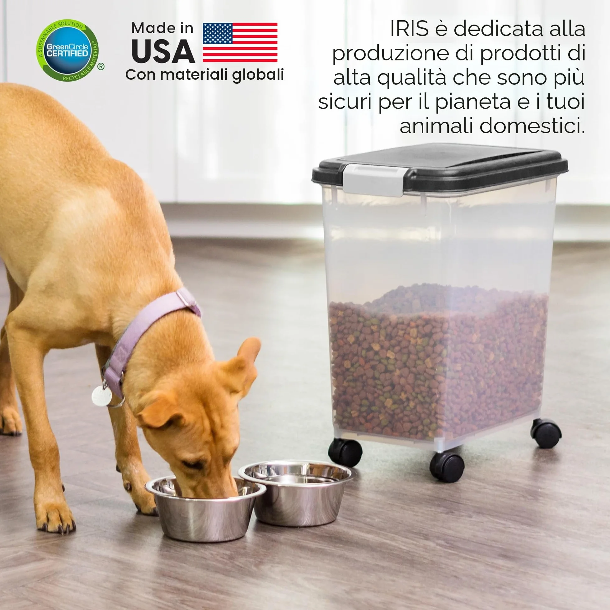 Iris Ohyama, Contenitore per Crocchette Ermetico, 30L/11kg, Nero, Ermetici, Plastica, con Coperchio, Per Cibo per Gatti, Cani, Cibo secco, Crocchette, Dolci, MP-8