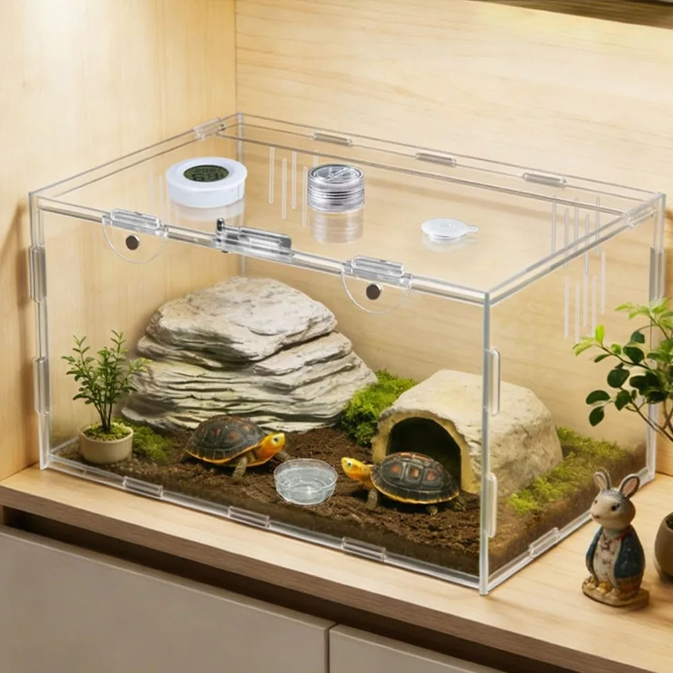 Scatola Allevamento per Gechi e Ragni Scatola Allevamento per(30*20*15cm) | Chiusura a scatto per sicura, fori ventilazione laterali, design a conchiglia, previene fughe, per ideale per gechi