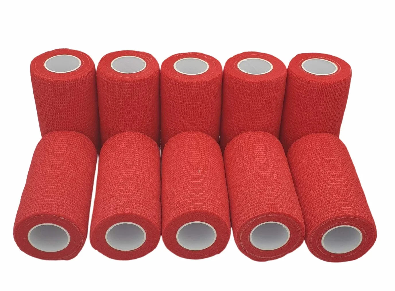 PintoMed Bendaggio Coesivo Rosso 10 x 4,5 m Garza Elastica Autoadesiva Flessibile Bende Primo Soccorso Confezione da 10 Rotoli