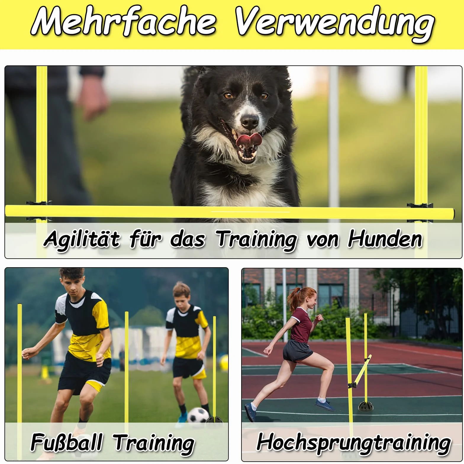 Froadp Agility Sports, set di barre per saltare per cani, regolabili in altezza, set di ostacoli per allenamento condizionale, multifunzione, per pallacanestro e calcio (giallo e nero)