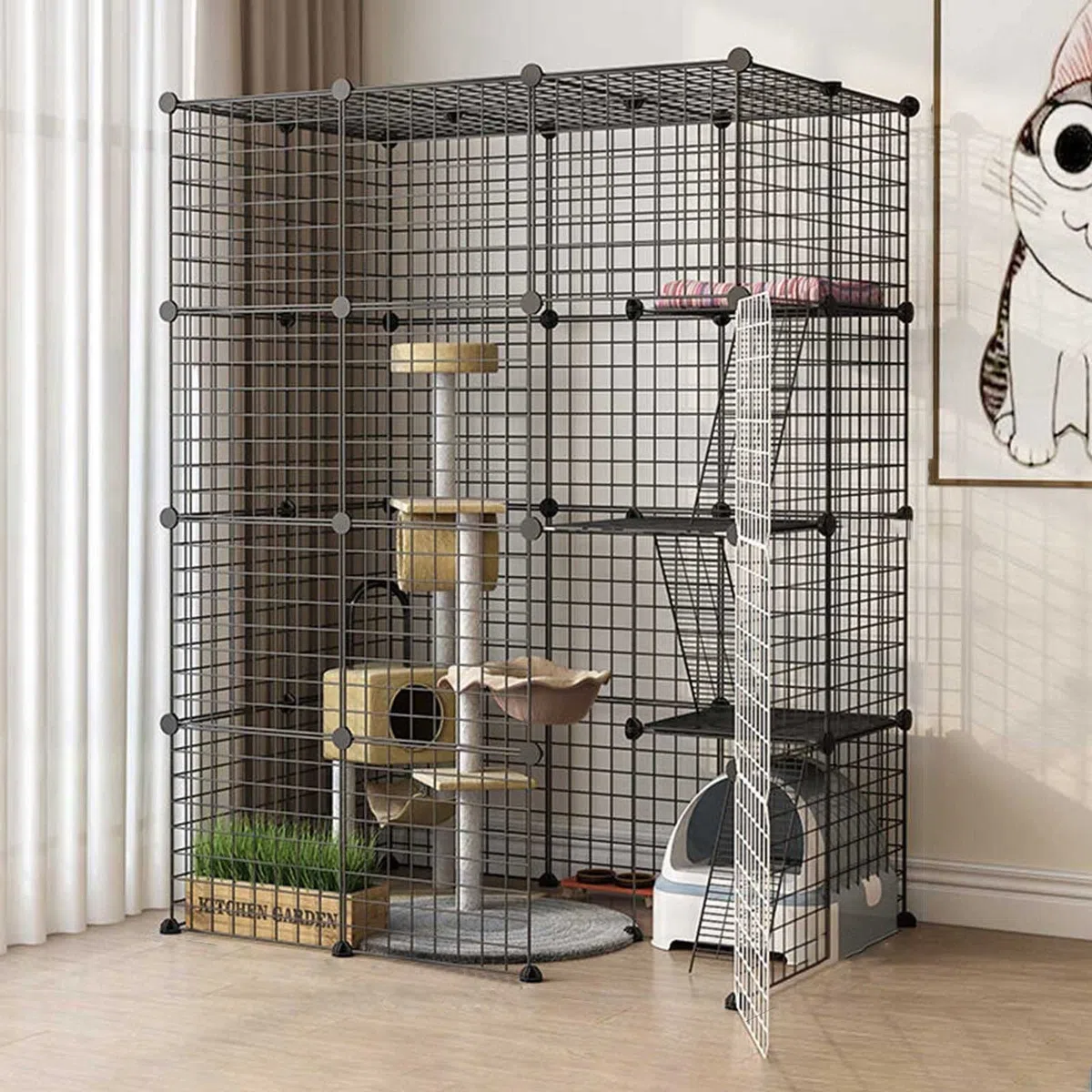 Gabbia per Gatti di Grandi Dimensioni - Recinto Staccabile in Filo Metallico per Uso Interno, Ideale per 1-4 Gatti, Ampio Spazio per l'esercizio