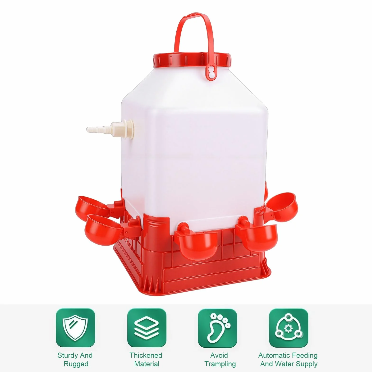 SIXRUN Abbeveratoio Automatico per Pollame, Dispenser Multifunzione D'Acqua per Pollame da 10 Litri a 4 Ciotole con Design a Pulizia Rapida per Uccelli Anatra Pollo da Fattoria