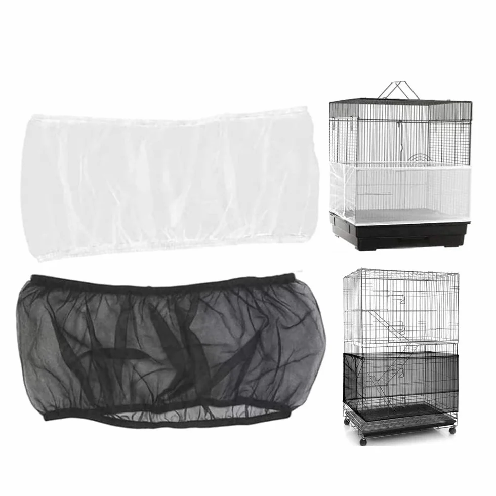 2 Pezzi Gabbia per Uccelli Copertura in Nylon, Rete Regolabile Catcher di Piume Semi a Gonna Morbida, Guardia di Birdcage (Bianco, Nero)