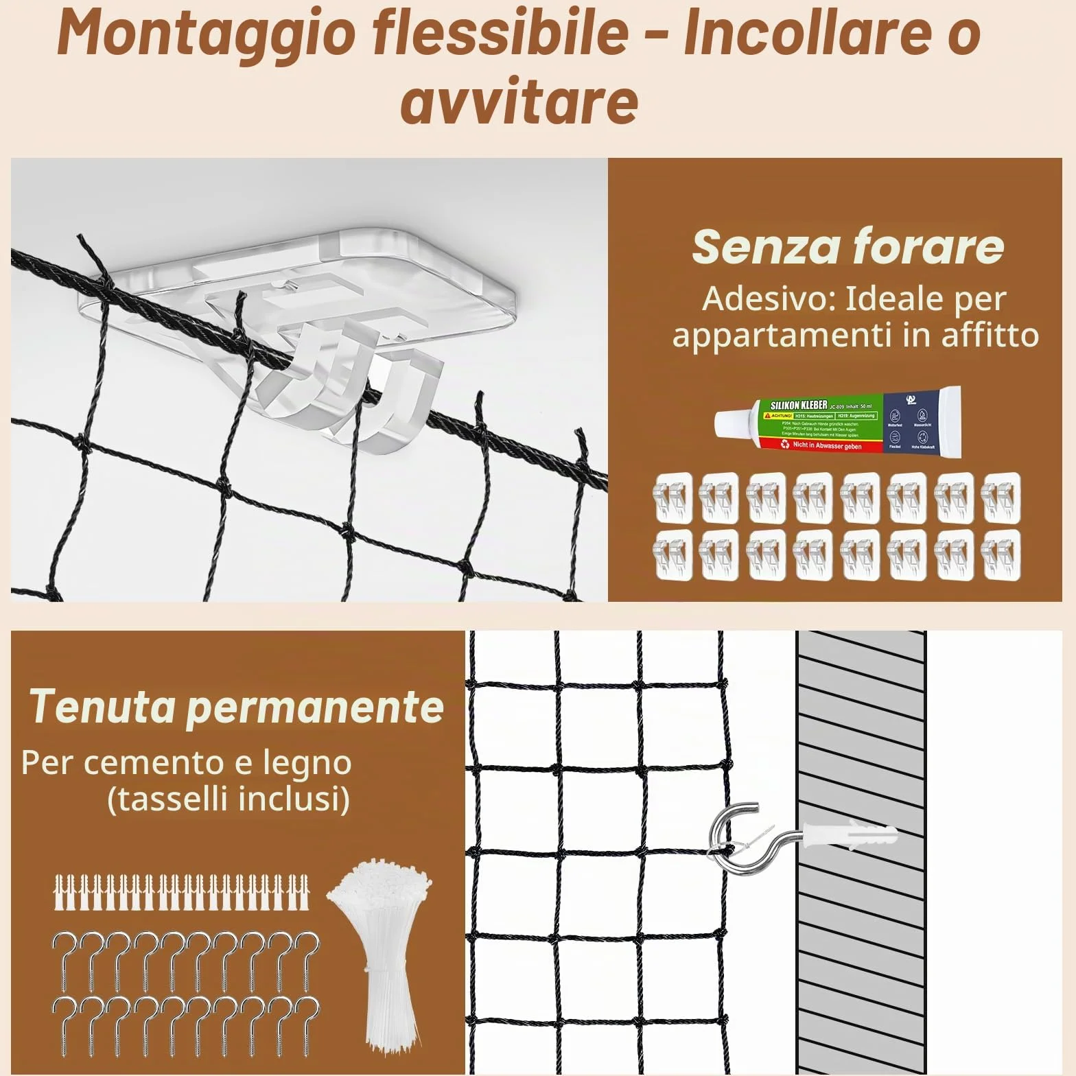 Aystkniet Rete per Gatti Senza Forature, Extra Rinforzato Rete Gatti Balcone con Ganci Adesivi e Colla Siliconica, Rete Balcone per Gatti, Rete per Gatti Balcone (3 x 2 M)