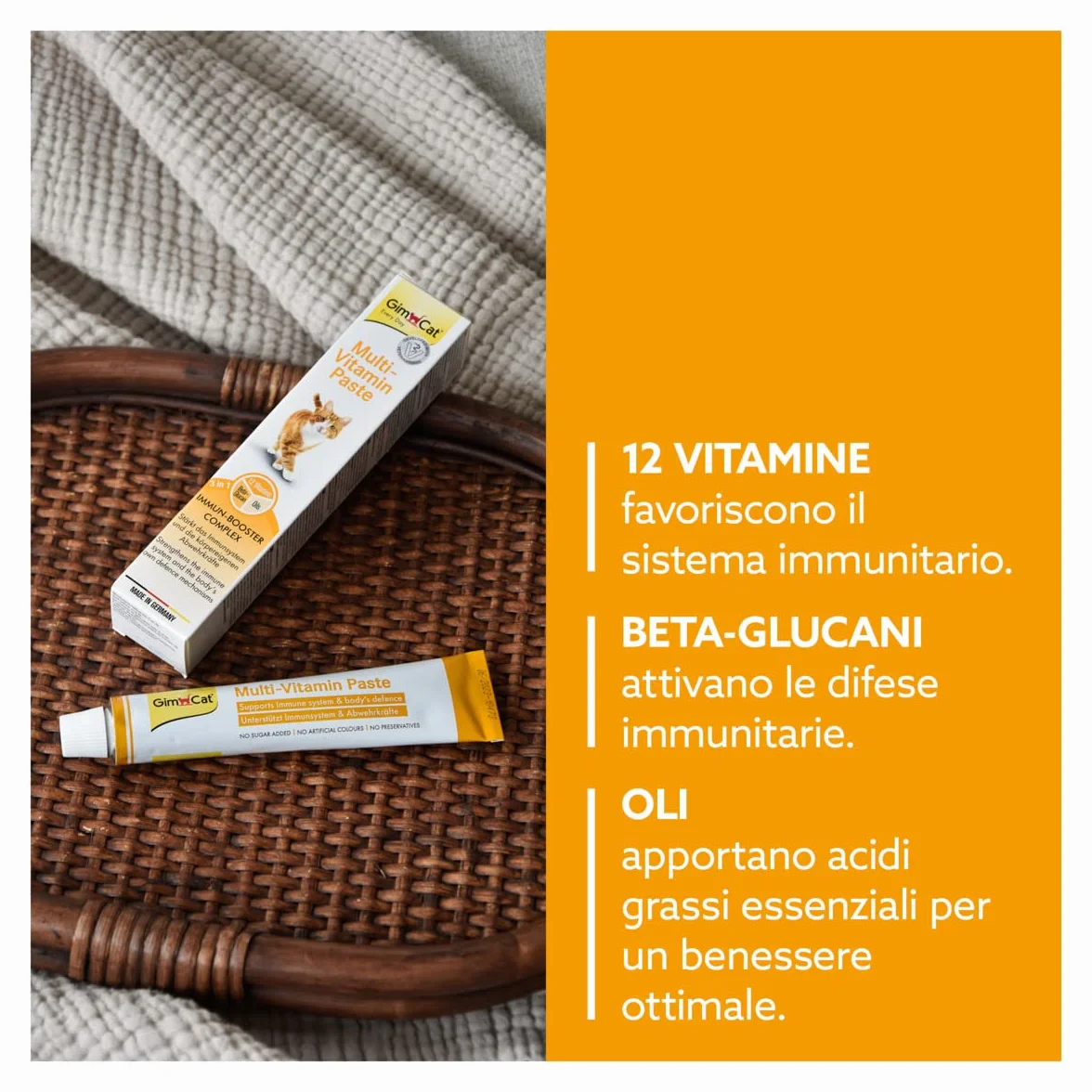 GimCat Multi-Vitamin Pasta, Snack sano per gatti, attiva le difese e rafforza il sistema immunitario, 1 tubetto, 1 x 200 g