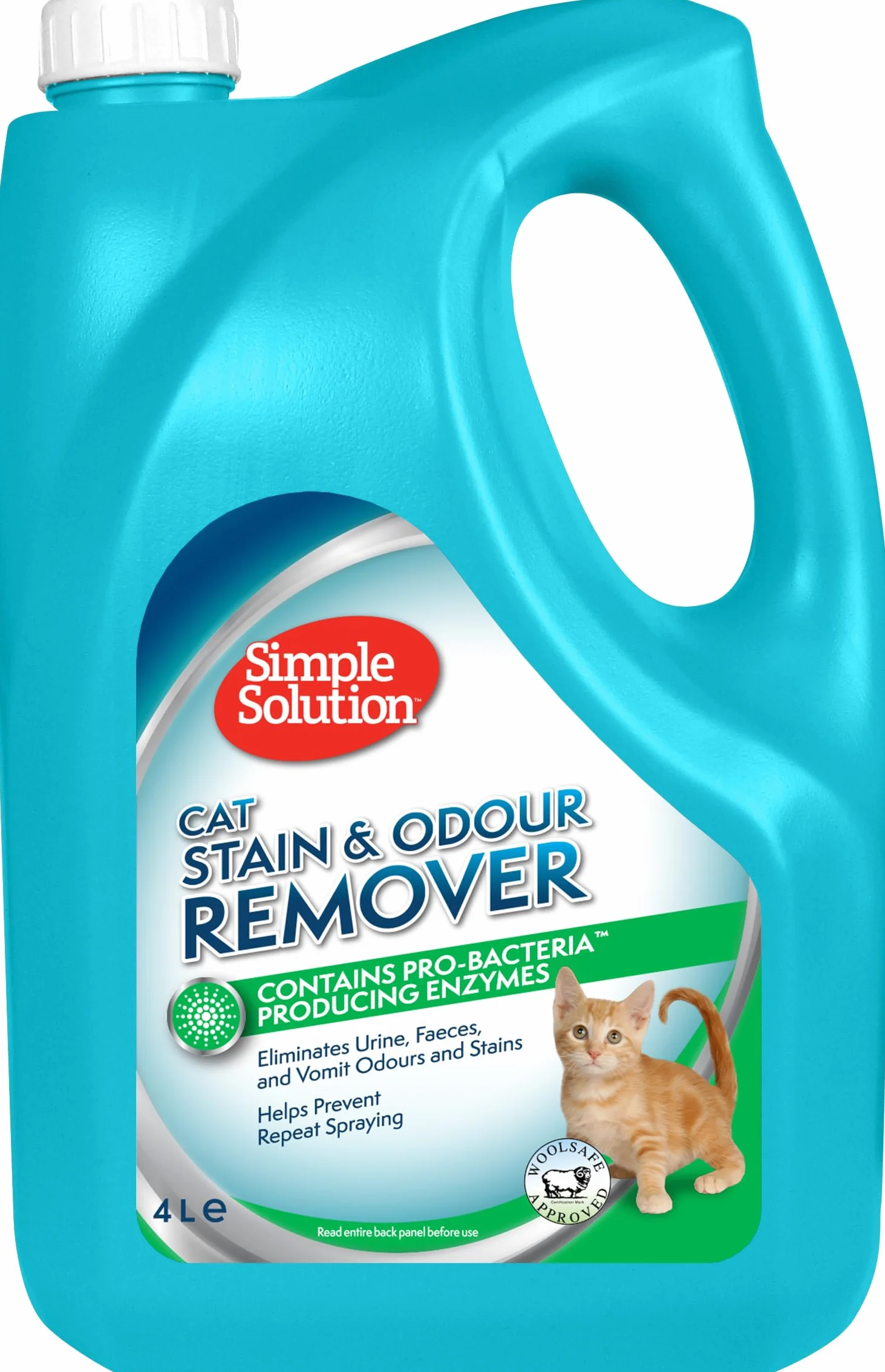 Simple Solution Smacchiatore e Odori per Gatti - Detergente enzimatico con potere pulente dei pro-batteri - 4 litri