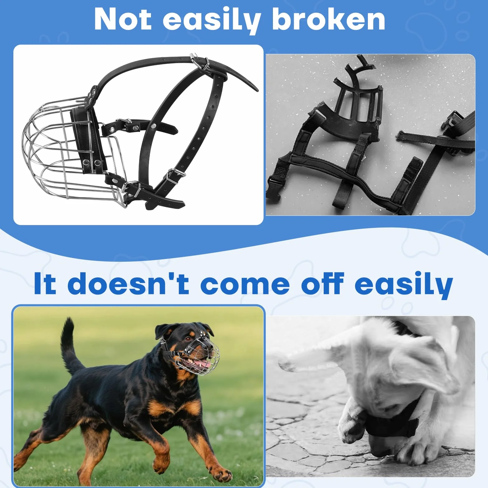 ILEPARK Museruola per Cani in Metallo con Cinghie in Pelle, Pitbull, Alano, Rottweiler, Cestello in Filo Sicuro, Traspirante, Regolabile per Cani Grandi (Nero)