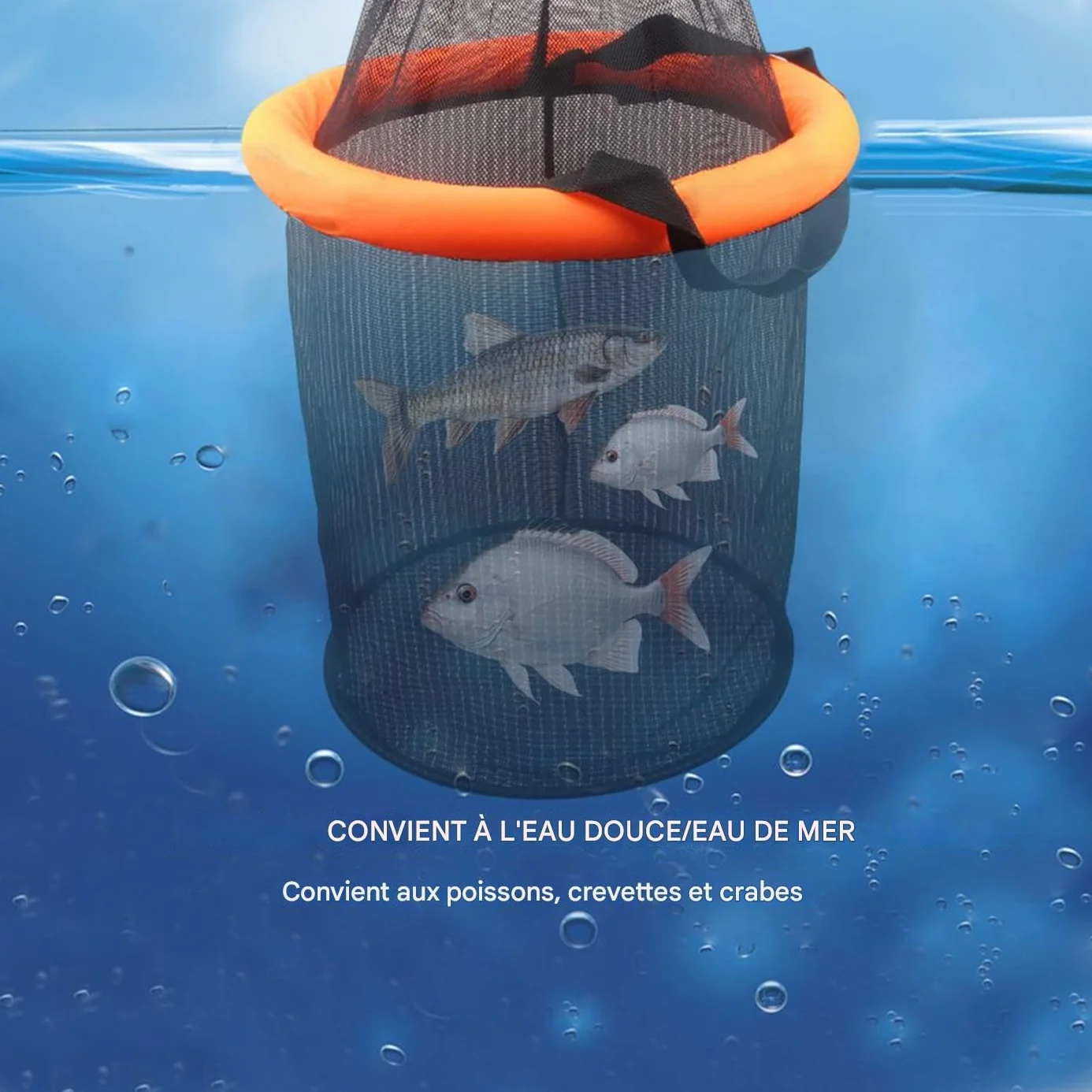 Cesto da – Rete pieghevole per esche vive, cesto galleggiante per pesci in rete con cordino di serraggio per gamberi, pesce gatto, in acqua salata, acqua, alla