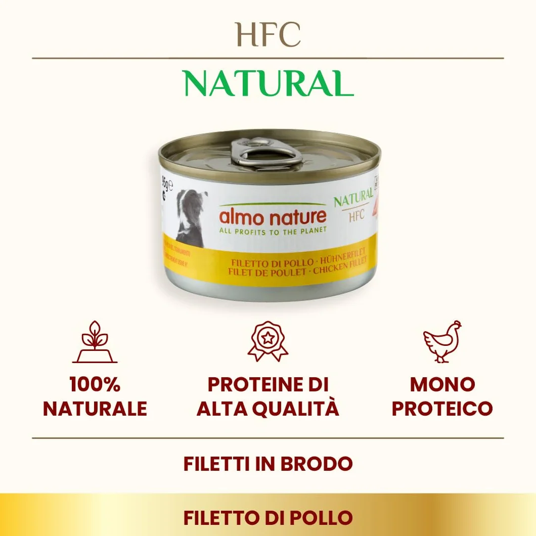 Almo Nature HFC Natural, Alimento Umido per Cani - Filetto di Pollo - Confezione da 2.28 kg (24 x 95 g)