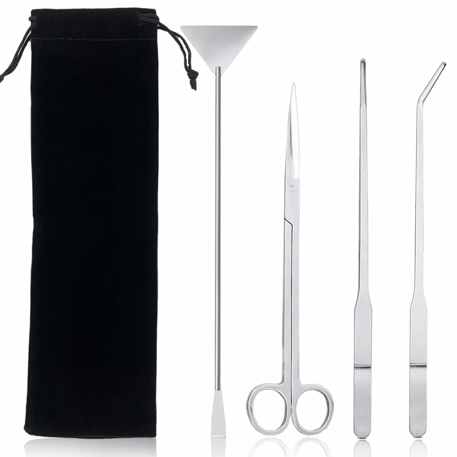 4 in 1 Kit Attrezzi Acquario,Attrezzi per Acquario in Acciaio Inox, Piante Acquarios Attrezzi Set con Pinzette Forbici Spatola per l'acquario Landscaping e l'Acquarios Pulizia