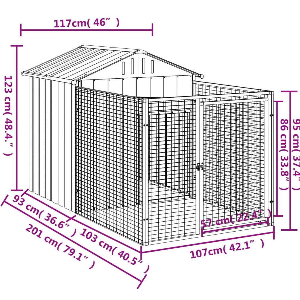 Tidyard Casetta,Cuccia,Gabbia,per Cani,da Esterno,in Acciaio Zincato,Antracite,con Recinti,117x201x123 cm,Casetta per Cani da Esterno,Cucce per Cani da Esterno,Gabbia per Cani in Acciaio,Metallo