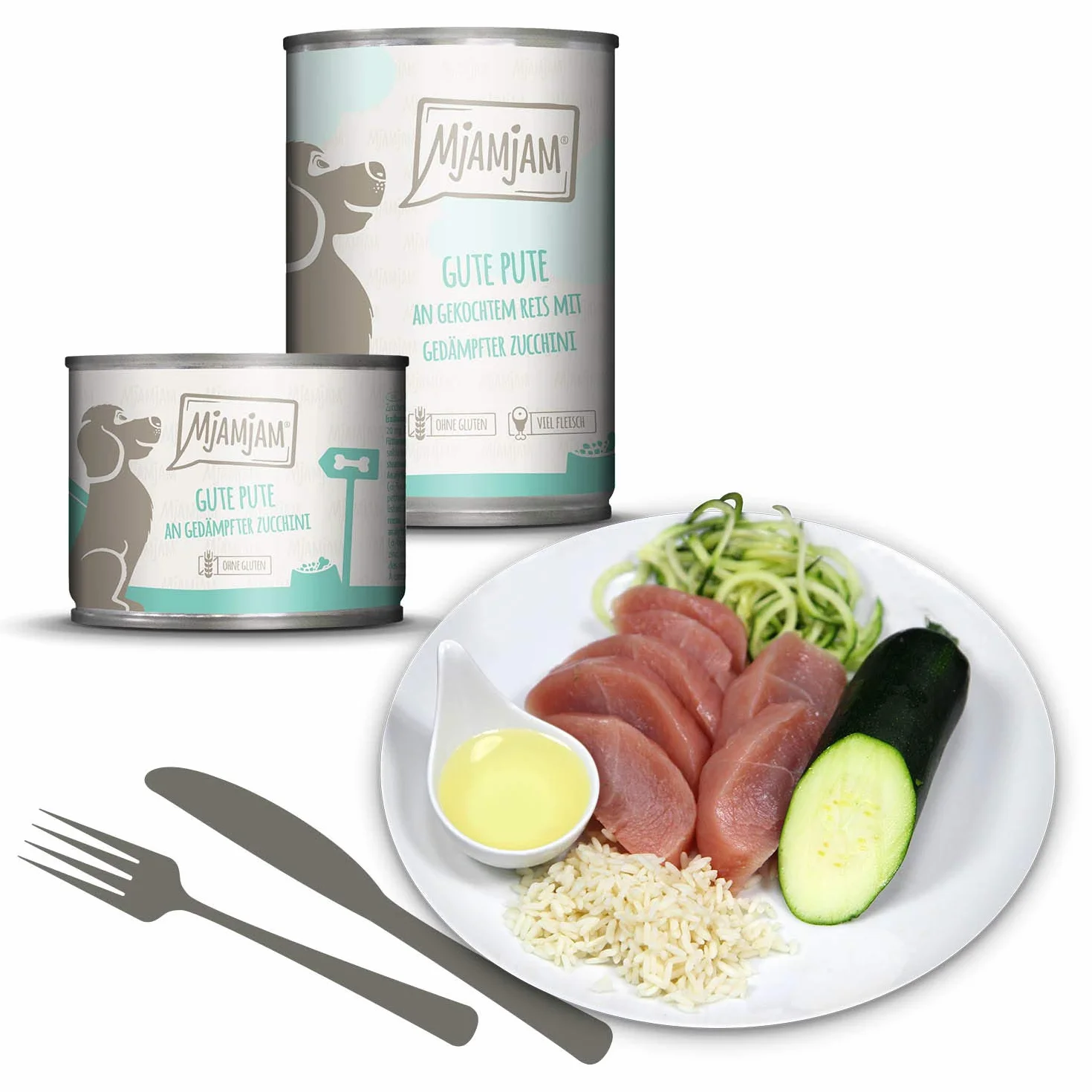 MjAMjAM - cibo umido premium per cani - confezione mista I - pollo e anatra, manzo, tacchino, confezione da 6 (6 x 200 g), naturale con carne extra