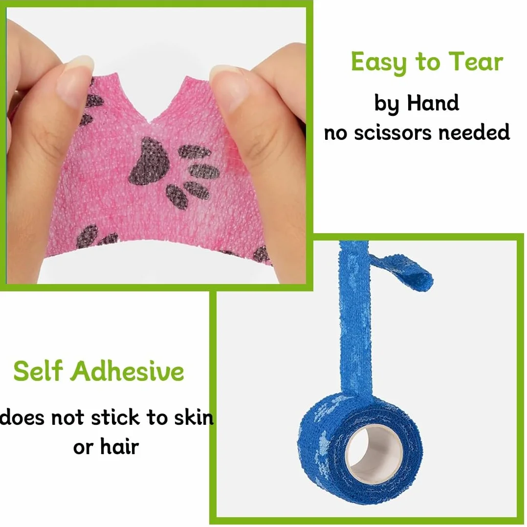 12 Rotoli Pet Vet Wrap Benda Elastica Coesiva 2.5cm x4.5m Bendaggio Adesiva Autoadesiva Benda per Animali Domestici Nastro Bendaggio Sportivo Non Tessuto Fasciatura Coesive Nastro Elastico