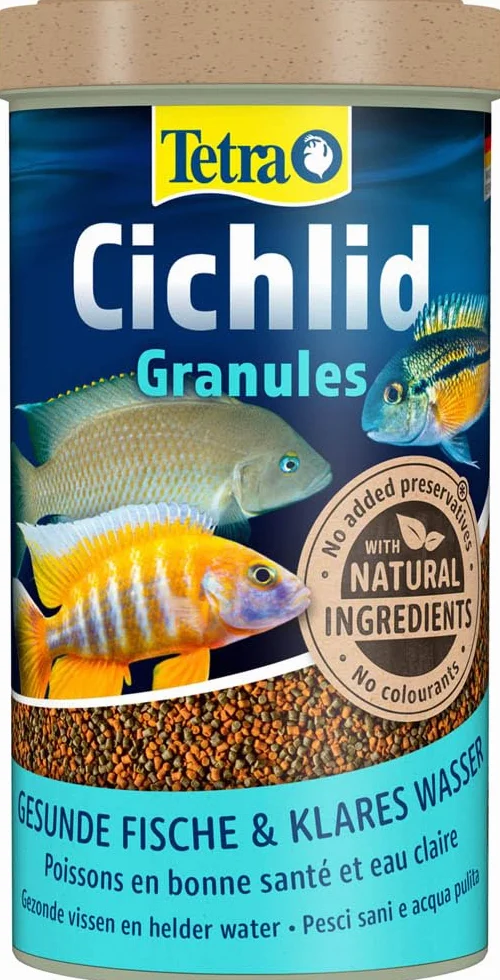Tetra Cichlid Granules - Miscela di cibo principale con 2 granuli diversi per ciclidi di medie dimensioni, lattina da 500 ml