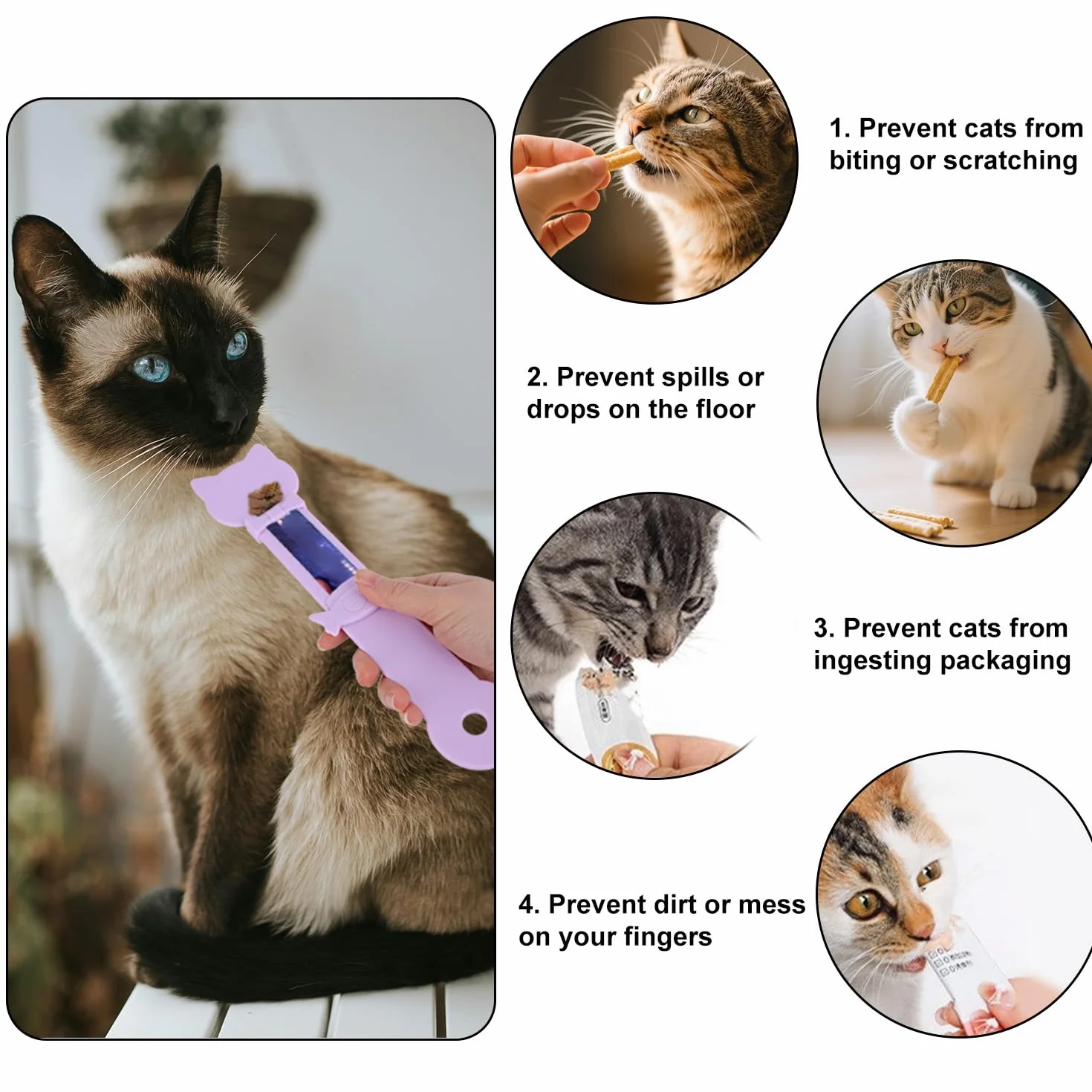 Cucchiaio da Spremere per Dolcetti per Gatti, Carino Multifunzionale Cucchiaio Cibo Gatti for Cibo Umido Snack Leccabili e Snack Liquidi (Viola)