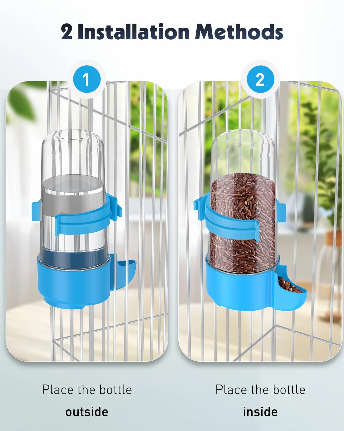 Pawfly 2 Pezzi Dispensatore d'Acqua per Uccelli, Alimentatore Automatico d'Acqua per Uccelli, Accessori per Gabbia per Pappagallo & Criceto, Bevitore d'Acqua per Bianco e Blu per Parrocchetto & Più