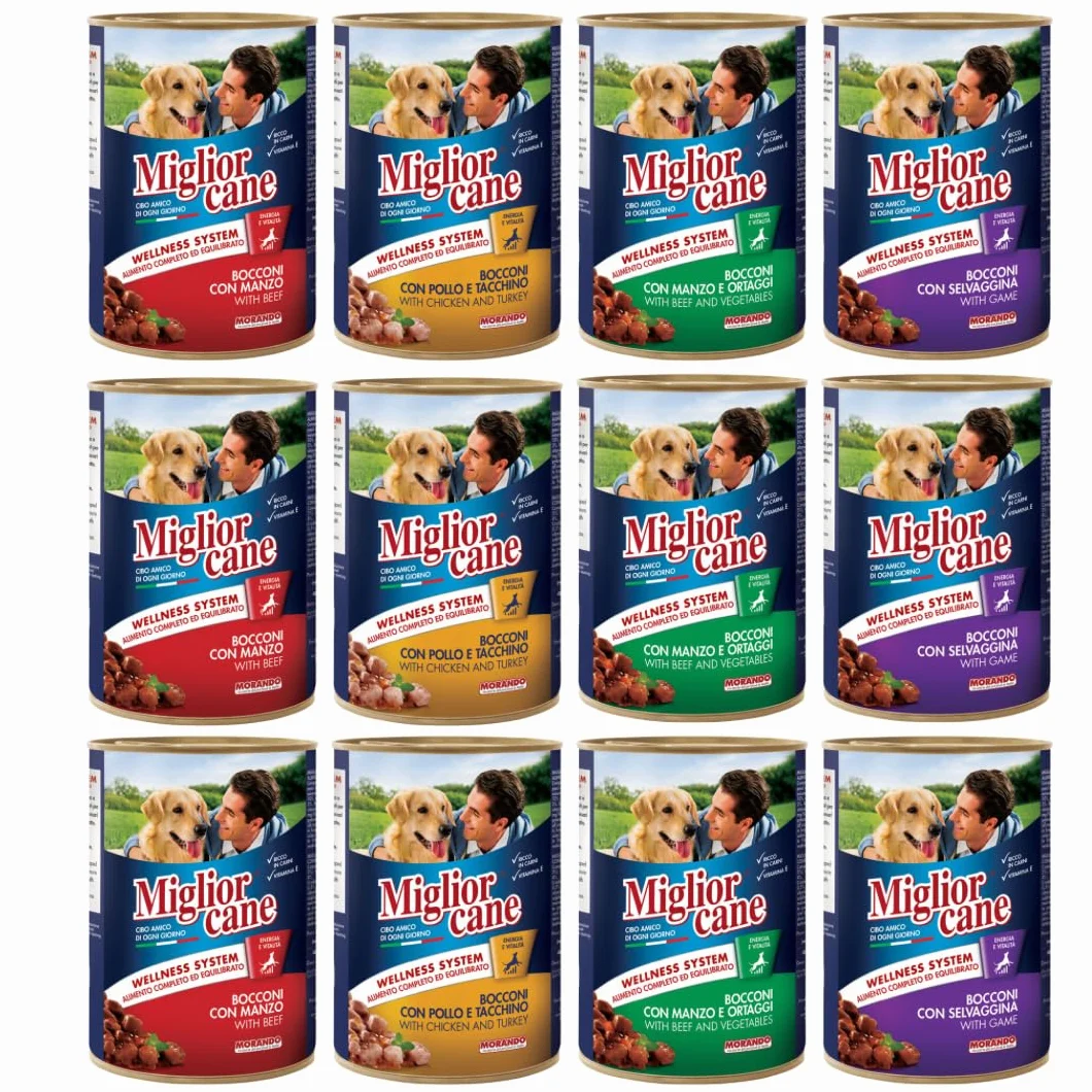 Miglior Cane - Cibo Umido per Cani, 12 Scatolette da 405 grammi, 4 Gusti Assortiti (Pollo/Coniglio, manzo, selvaggina, manzo e ortaggi) Scatolette cani