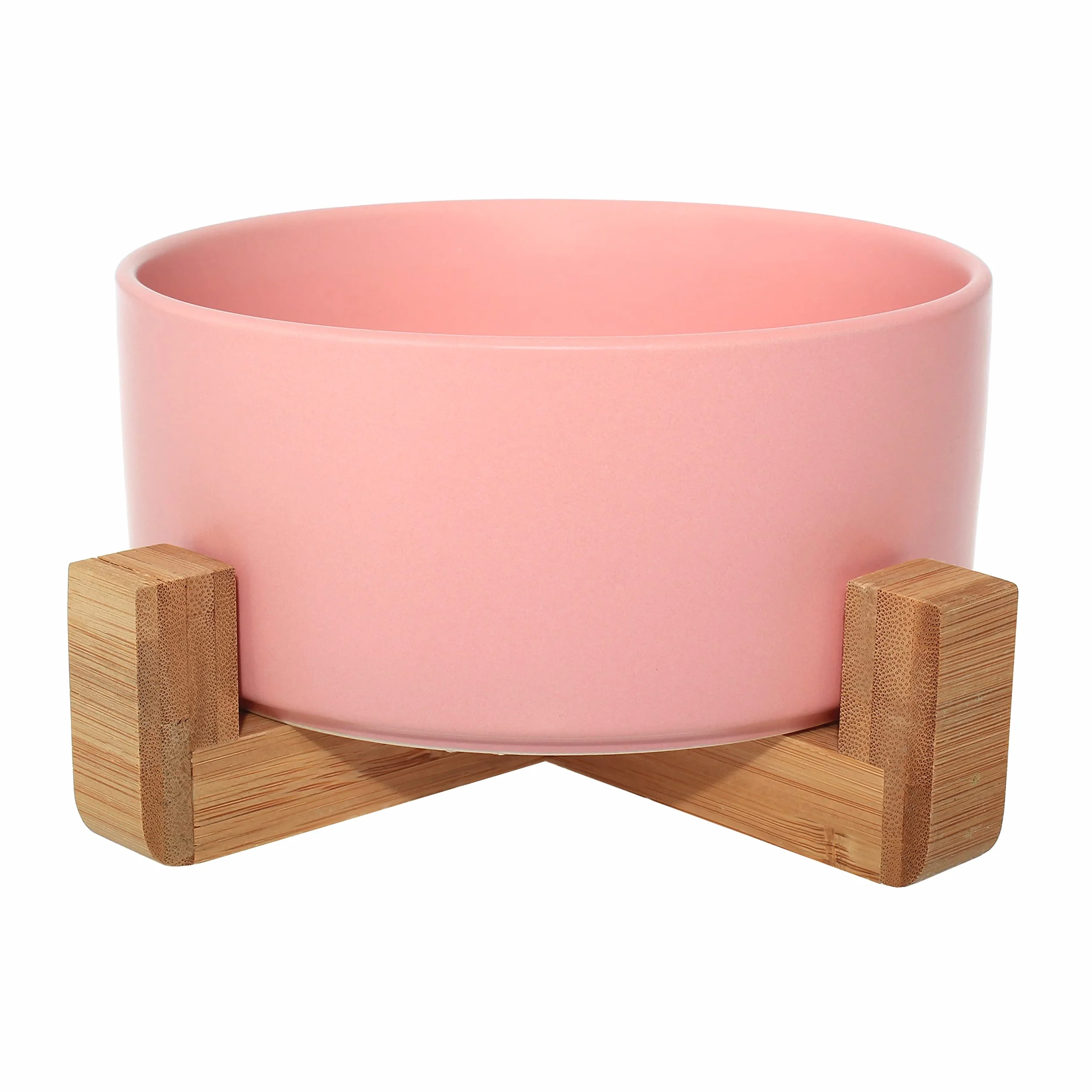Ciotola in ceramica per cani e gatti con supporto in bambù, rialzata 850 ml rosa