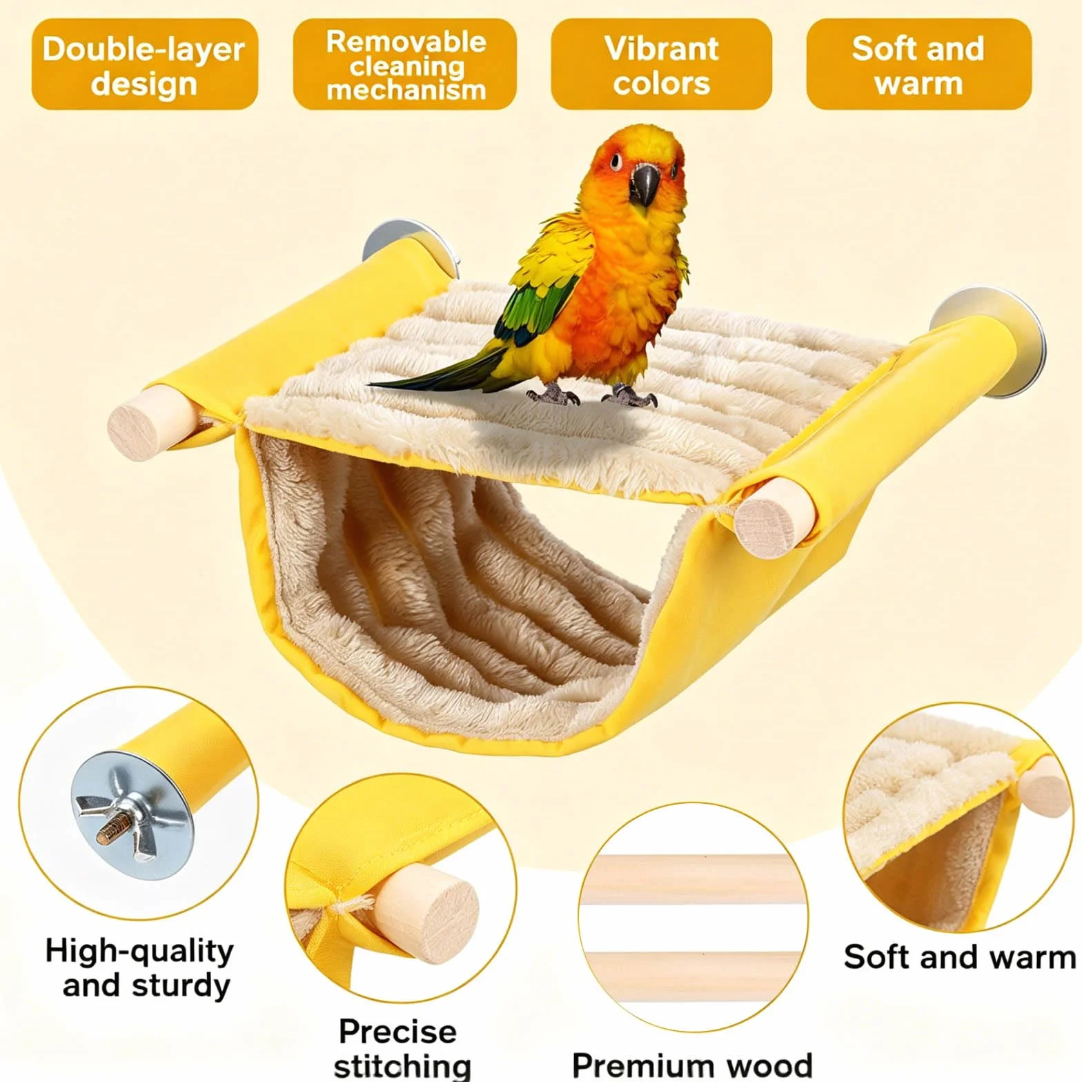 Amaca Uccello Letto A Castello, Nido Cocorite Caldo Per Gabbia, Accessori Per Cocorite E Piccoli Uccelli, Luogo Di Riposo Confortevole, Giallo