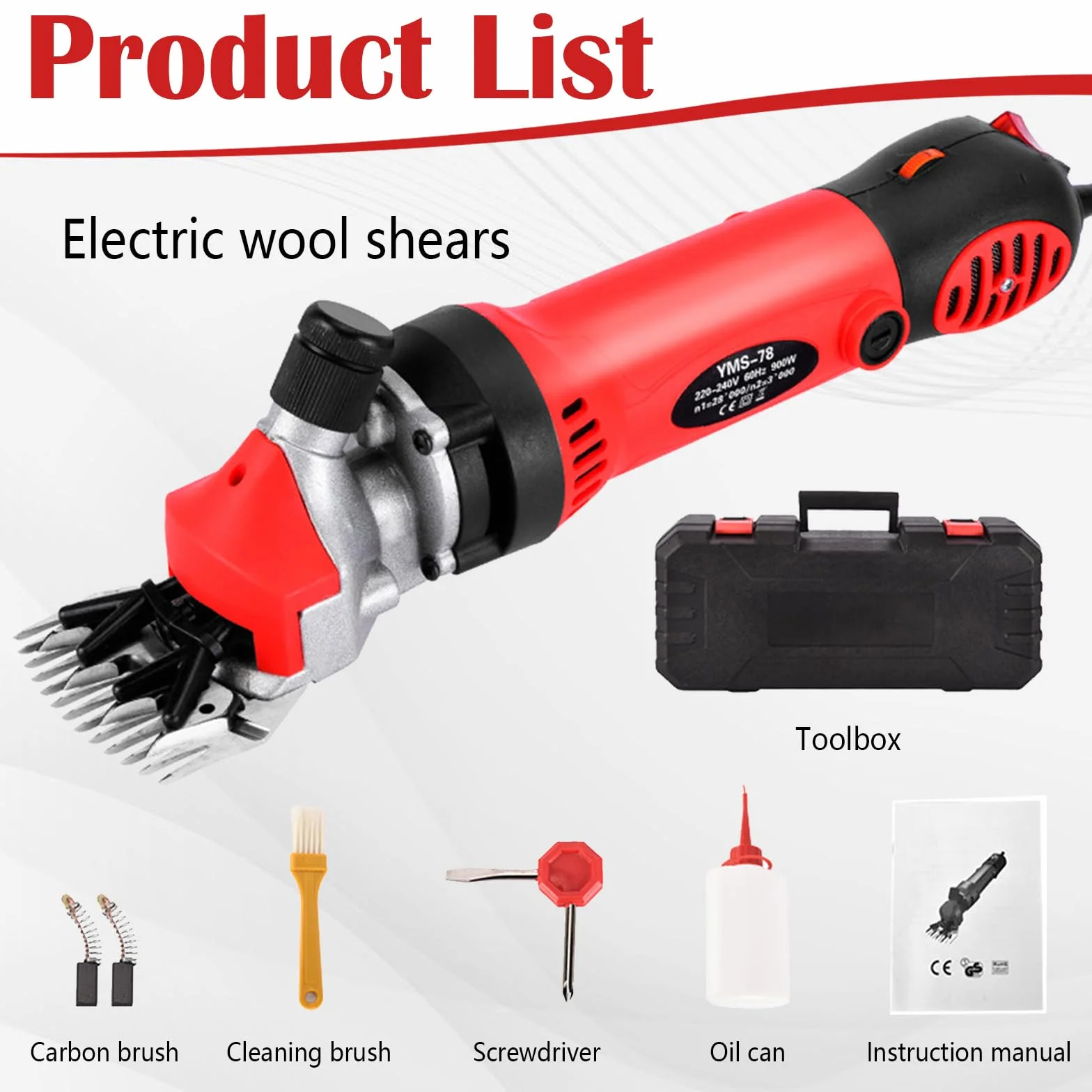 900 W macchina elettrica per cecore, tosatrice per cavallo, con 6 marce, regolabile, max 2800 giri/min, con custodia, 13 denti, lama dritta, cavo di alimentazione 3 m, forbici professionali per pecore