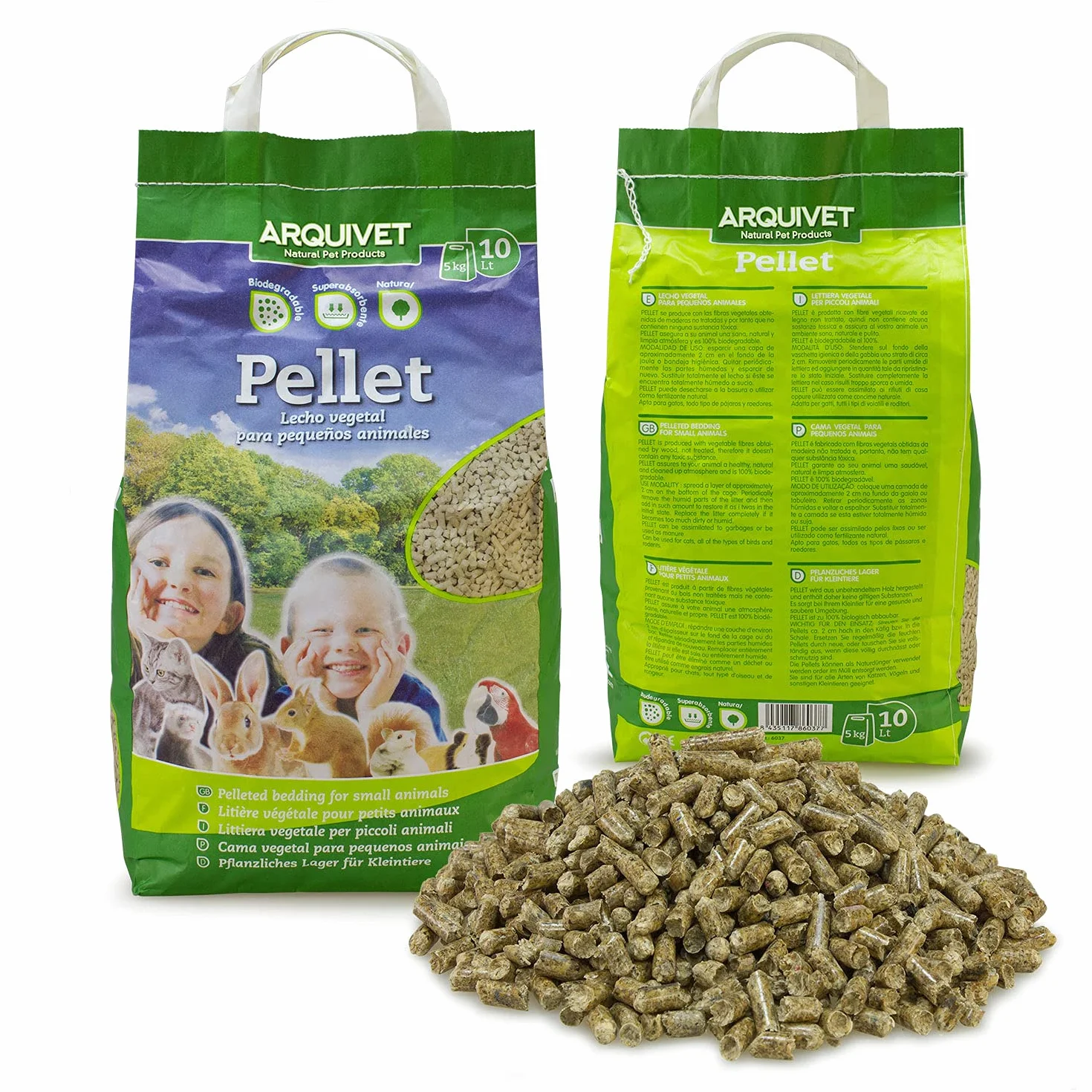 ARQUIVET Pellet - Lettiera igienica naturale, vegetale, biologica per gatti e piccoli roditori mammiferi - Biodegradabile - Assorbe liquidi e cattivi odori