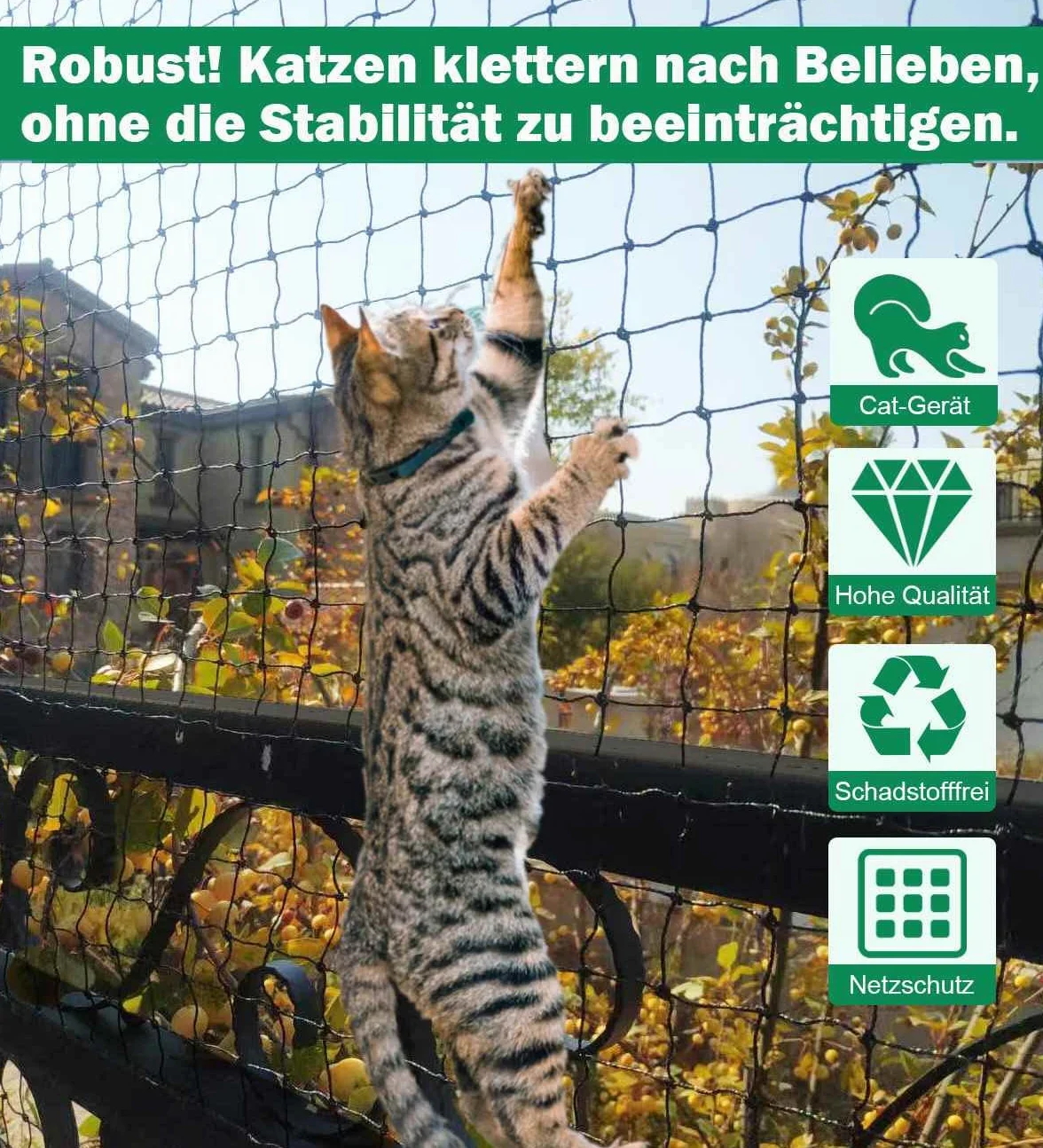 Rete per Gatti, Rete per Gatti Rinforzata 6 x 2 m, Robusta e Resistente agli Strappi, ai Raggi UV e alle intemperie, per Balcone, terrazze e finestre (Nero)