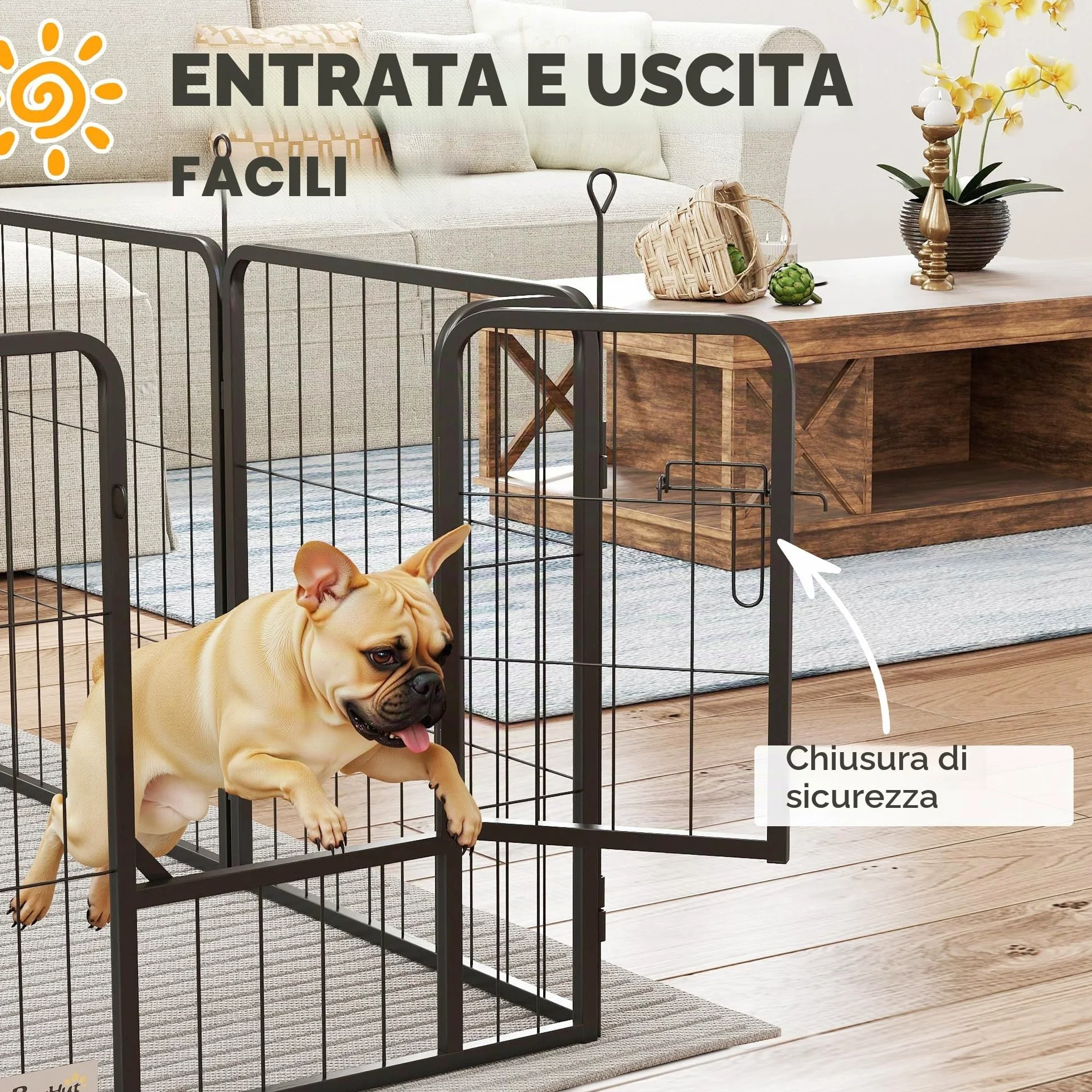 PawHut Recinto per cani 12 pannelli Recinto per cuccioli, 60 cm alto Nero | Recinto per cani in acciaio per razze piccole