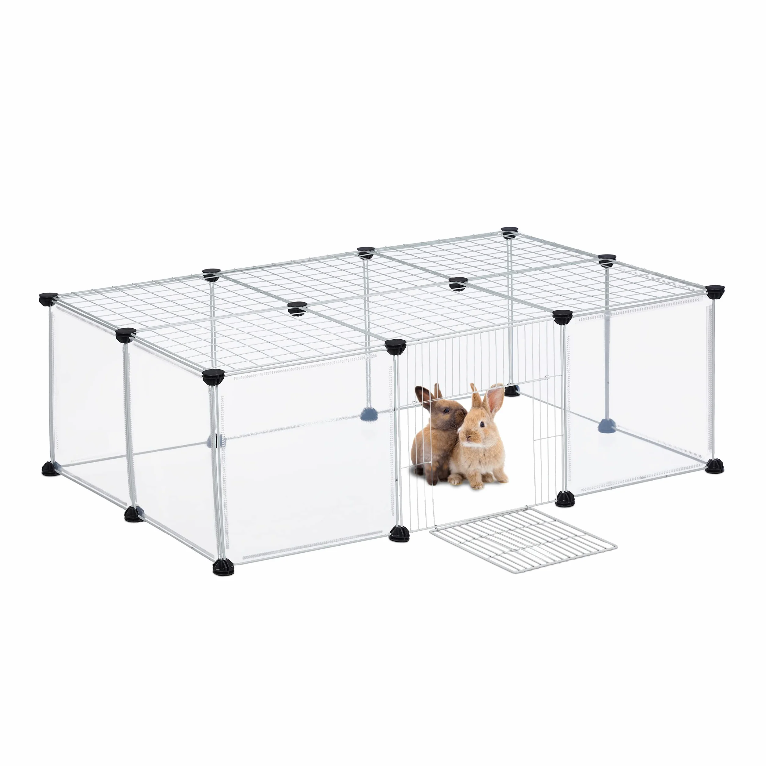 Relaxdays Recinto per Conigli Porcellini d'India 37x110x75 cm Estensibile Trasparente Bianco