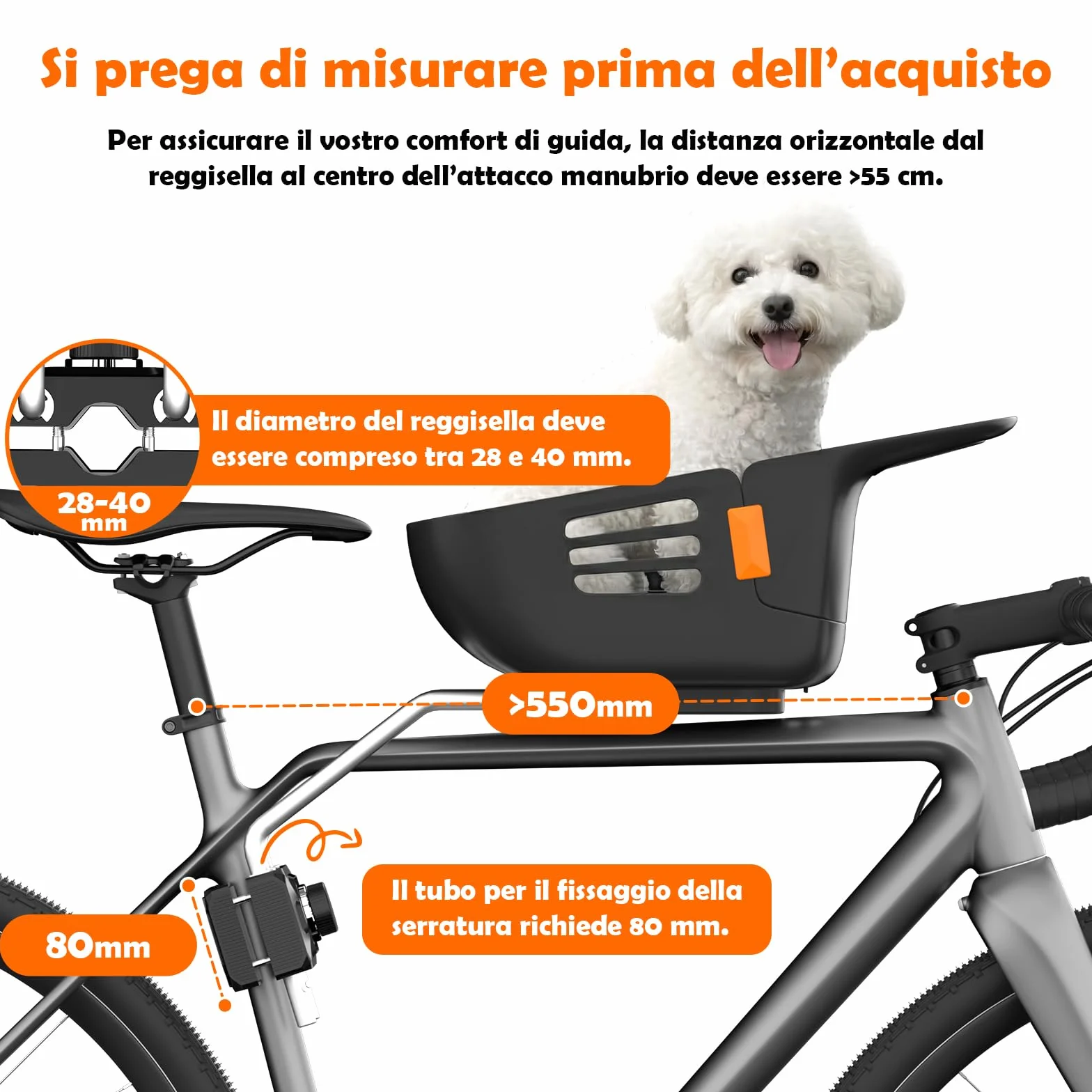 Cestino per Cani per Bicicletta Anteriore fino a 12KG, Cestino per Cani per Bicicletta con Piatto di Fondo Robusto e Sicuro, Sedile in Nylon Resistente all'Acqua e Antigraffio e Chiusura in