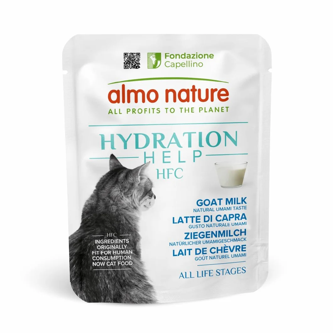 Almo Nature HFC Hydration Help, Alimento Umido per Gatti - Latte di Capra - Human-Grade, Gluten-Free, Grain-Free, Monoproteico - 50g, Confezione da 24