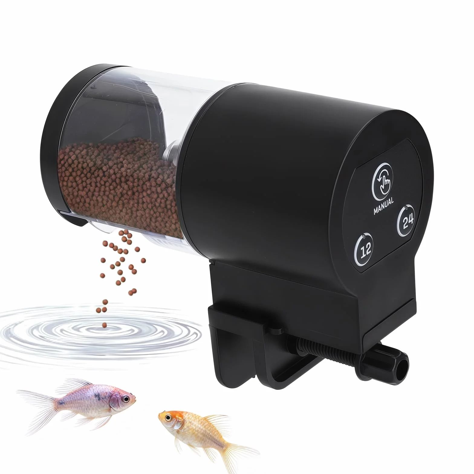 Distributore Automatico Cibo per Pesci Acquario, 7 Livelli Timer 12/24h, Capacità 100ml, Silenzioso, a Batteria, Resistente all'Umidità