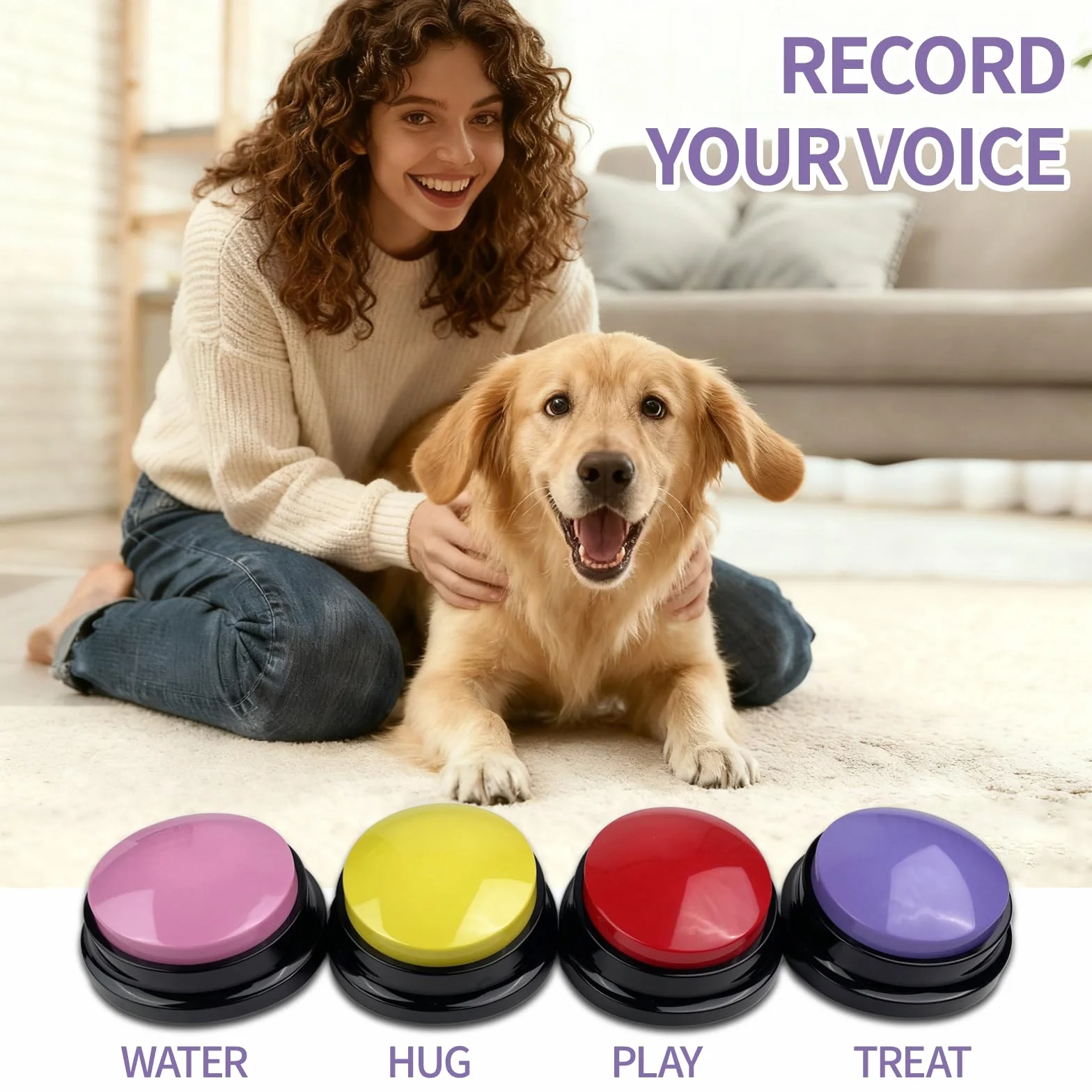 Pulsanti per Cani Parlare, Registrabili con Suono 30 Secondi, Buzzer Button, Pulsante per l'addestramento del Cane, per Animali Domestici Comunicazione e Addestramento, Confezione da 4