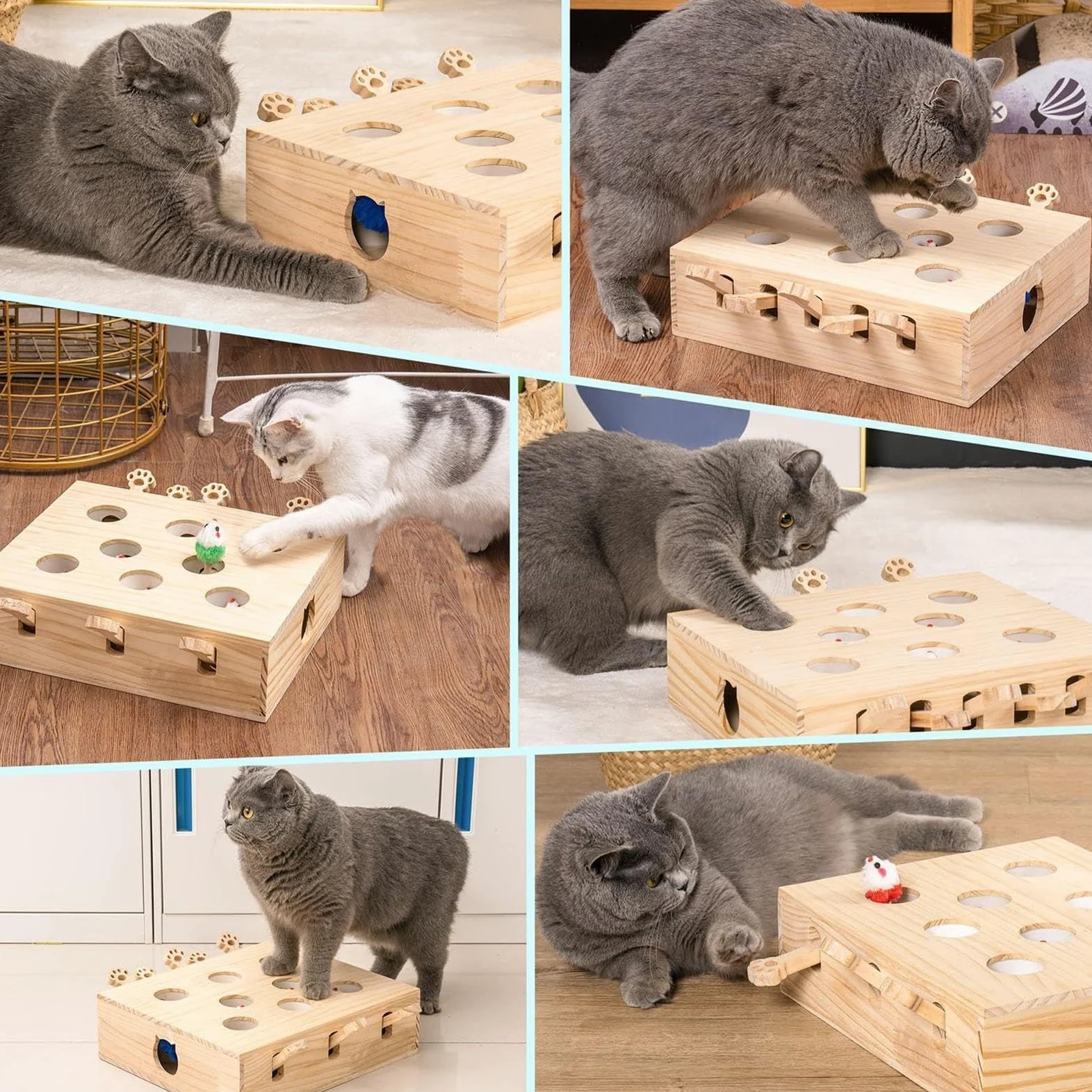 Giocattolo per gatti da caccia, gioco interattivo in legno per gatti, giocattolo interattivo per gatti, per soggiorno, camera da letto o balcone