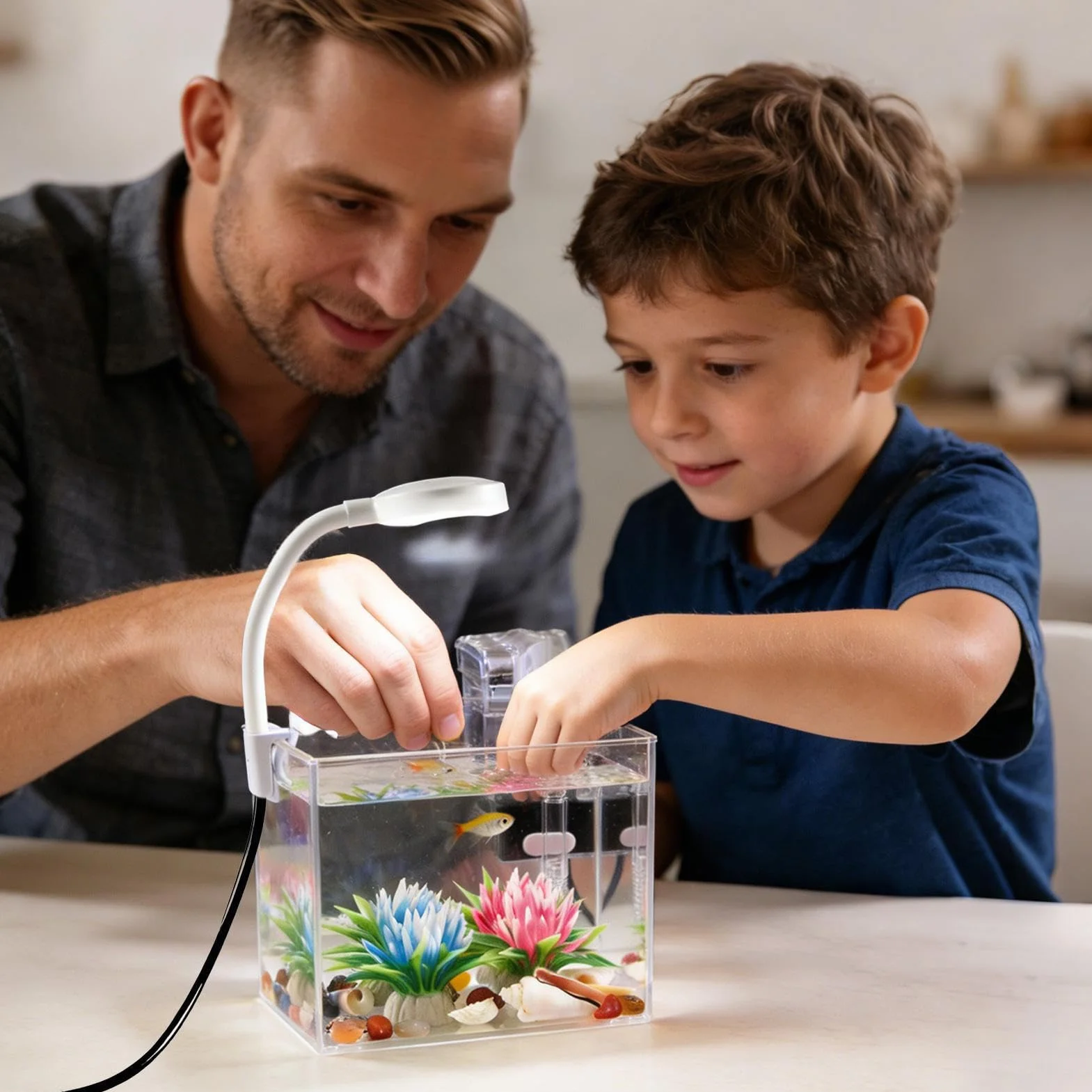 Mini Acquario, con a Clip, Base Trasparente Antiscivolo, Acquario da Tavolo per Pesci Betta, per Casa Camera da Soggiorno Appartamento Adulti e Bambini Acquariofilia Visione