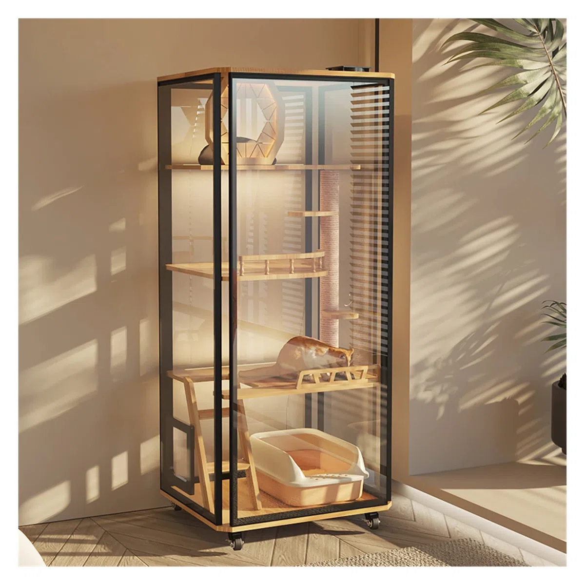 Casa del Gatto Cuccia for Gatti panoramica in Vetro, gabbietta for Gatti di Grandi Dimensioni, Pratica Cuccia for Gatti in Legno, gabinetto for Gatti, gabinetto for Gatti (E) Gabbia per Gatti